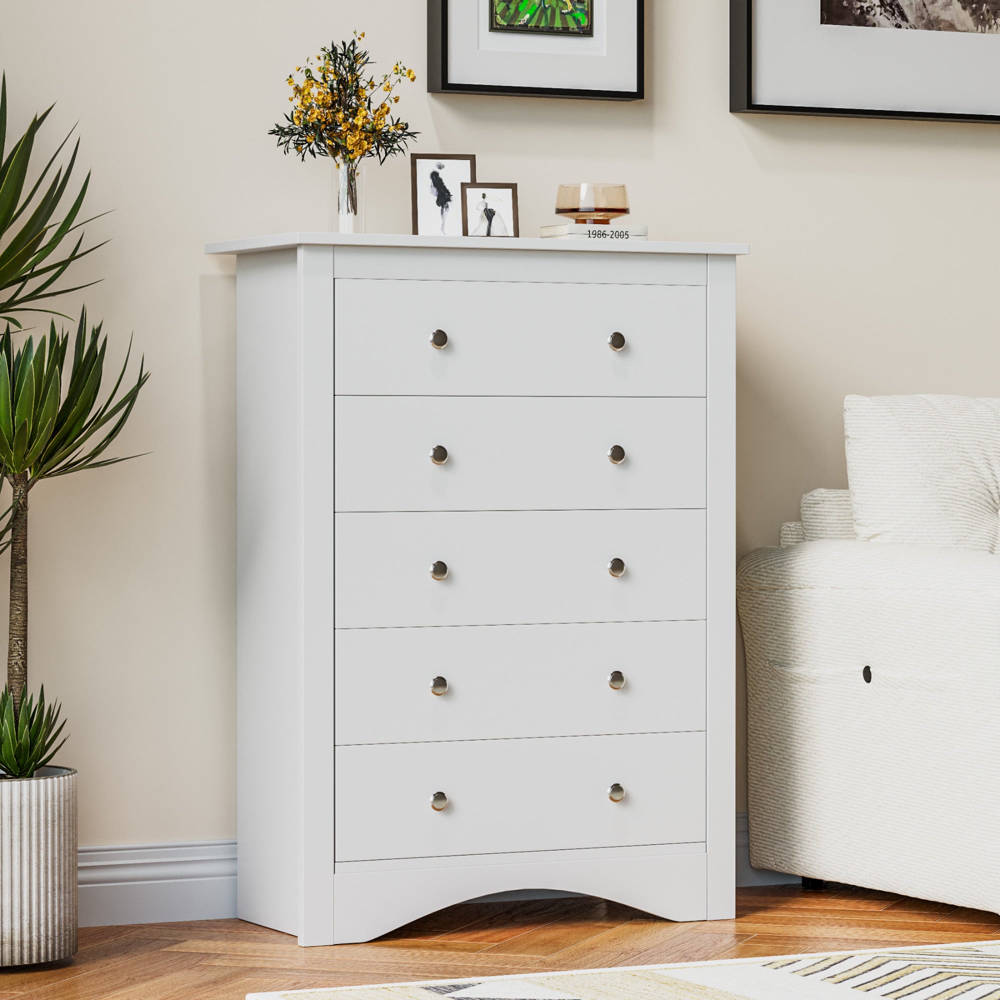 homall-bedroom-kommode-5-schubladen-wei-mit-kippschutz image 6