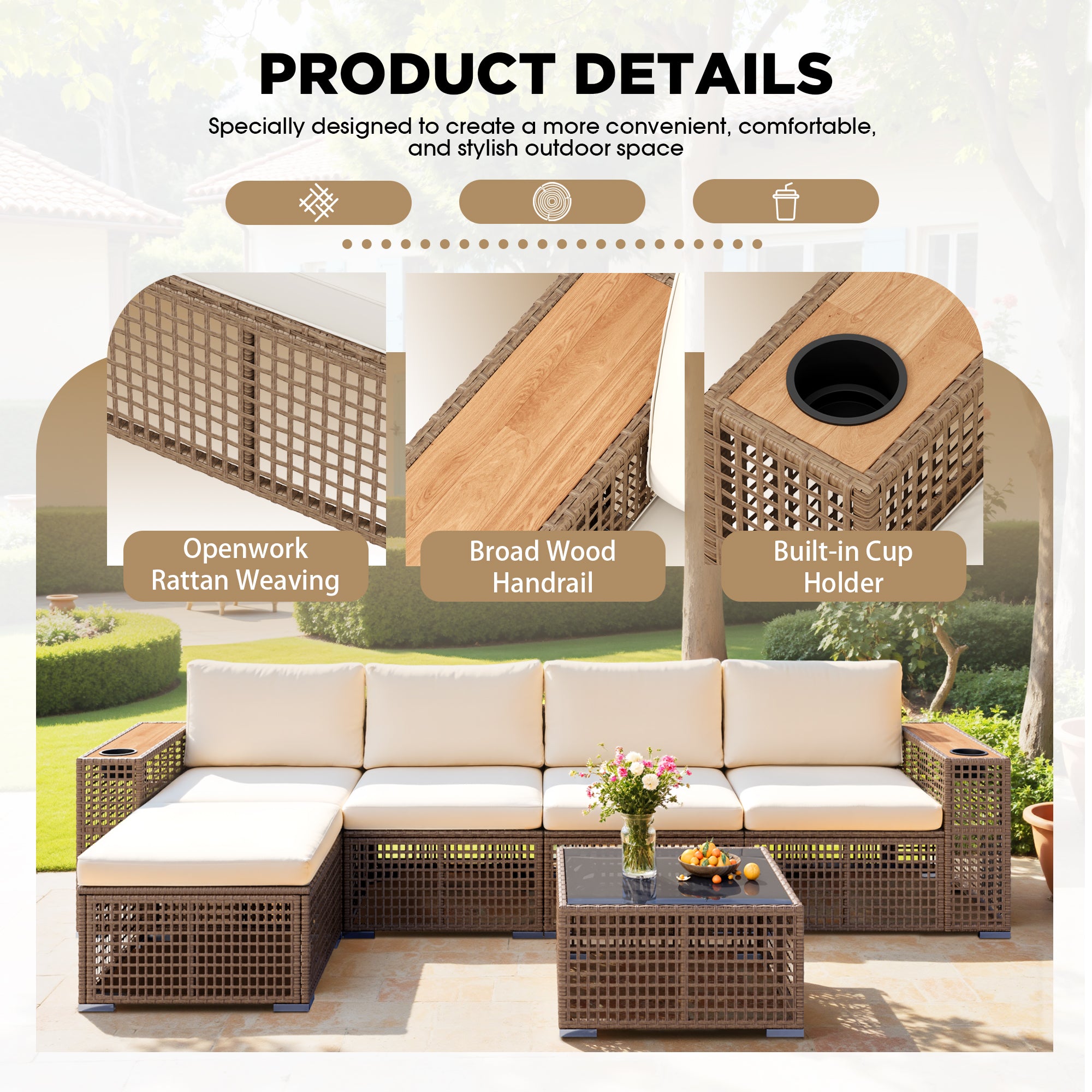 homall-patio-furniture-lounge-sofa-5-sitzer-beige-rattan image 5