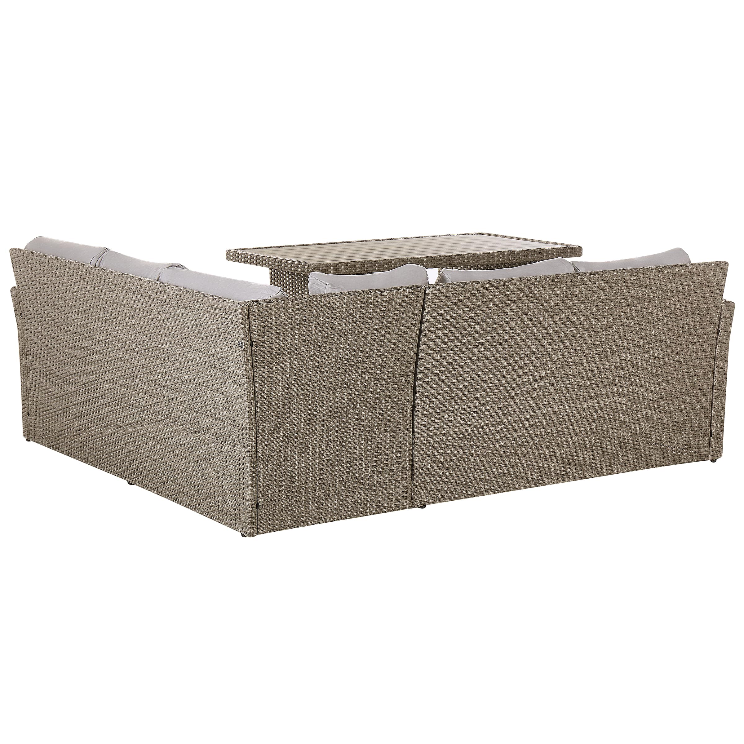 beliani-bardi-lounge-set-5-sitzer-taupe-polyrattan-graue-kissen image 6