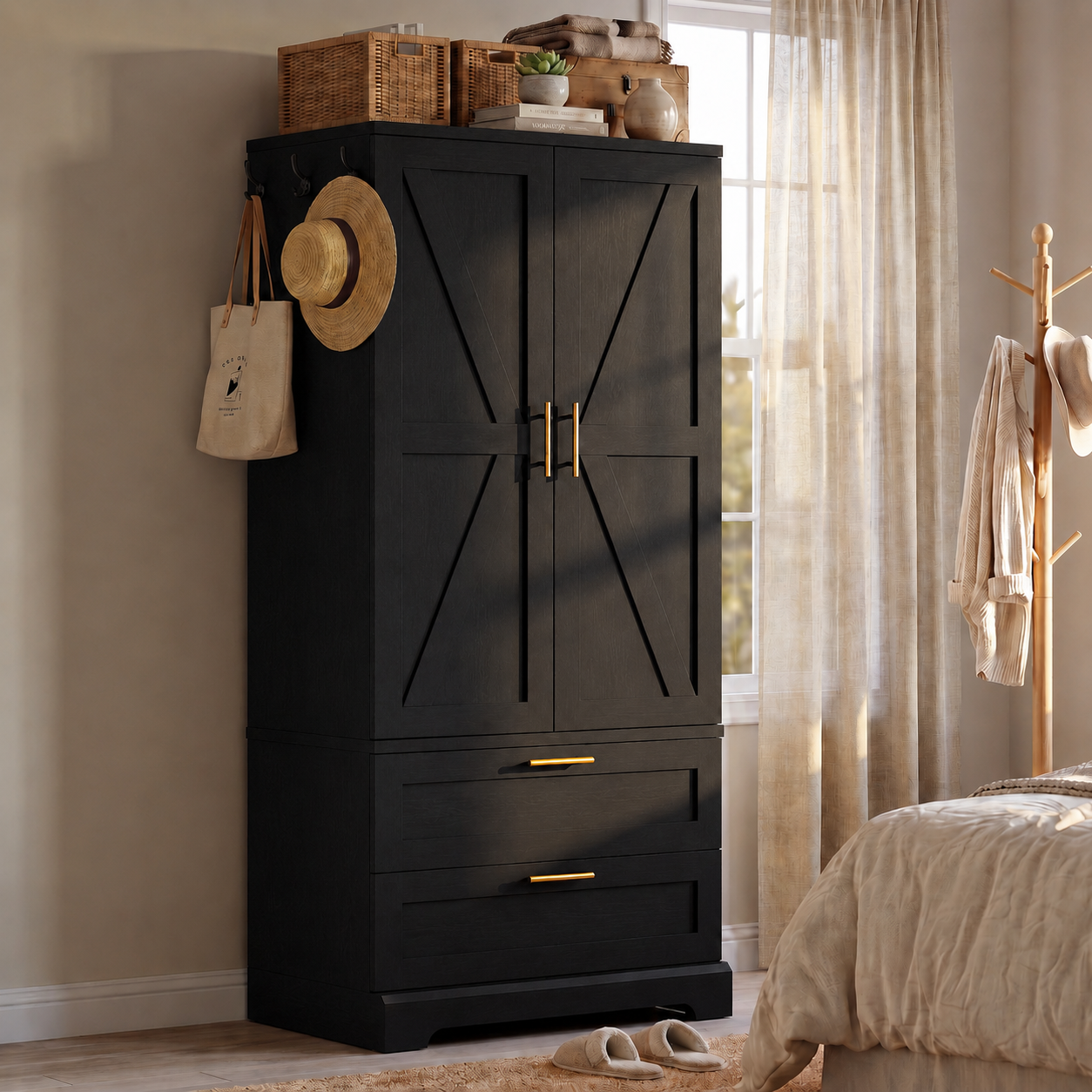 homall-bedroom-kleiderschrank-schubladen-beige-sensorlicht image 2