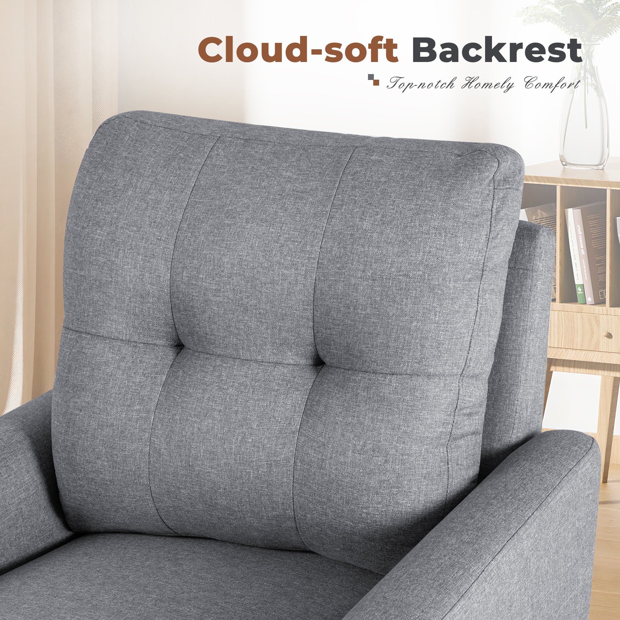 homall-accent-chair-polstersessel-stoff-grau-mit-holzbeinen image 3