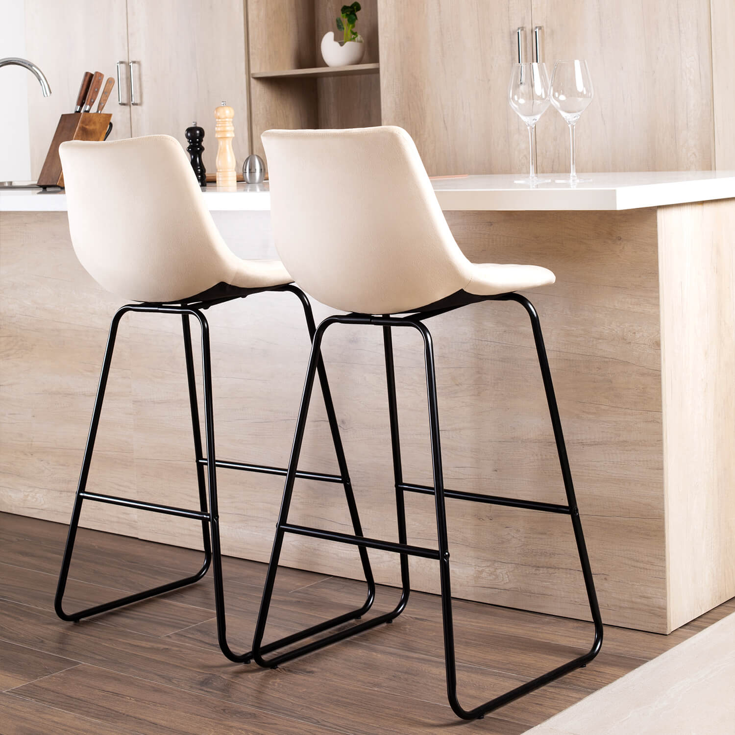 homall-bar-stool-barhocker-76cm-beige-samt-2er-set image 4