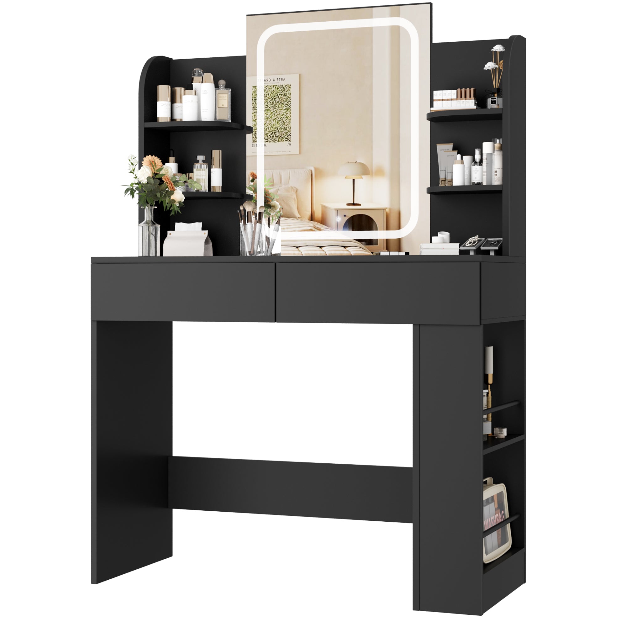 homall-bedroom-schminktisch-wei-mit-led-spiegel-mit-stuhl image 4
