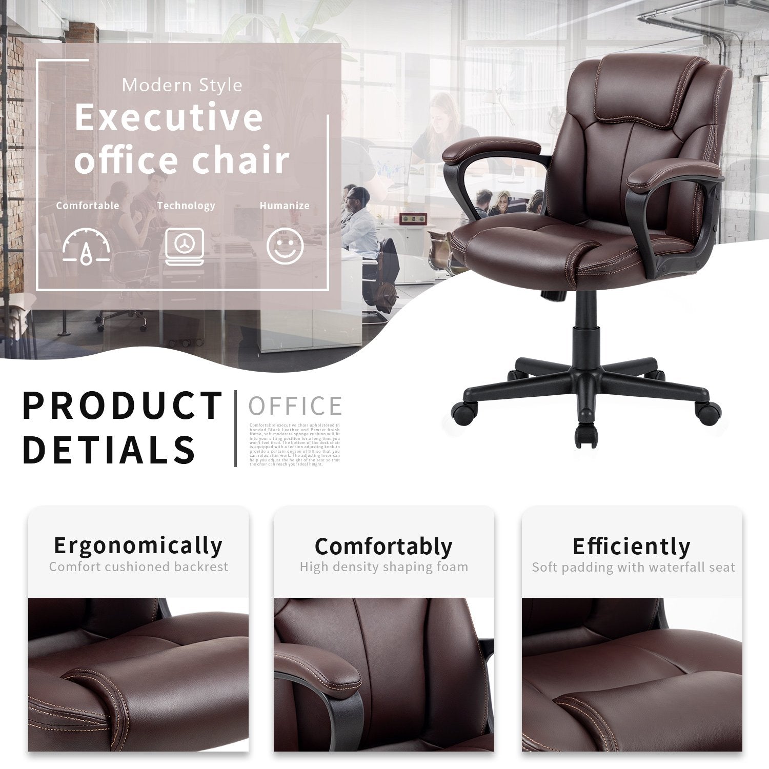 homall-office-leather-chair-b-rostuhl-schwarz-pu-leder image 3