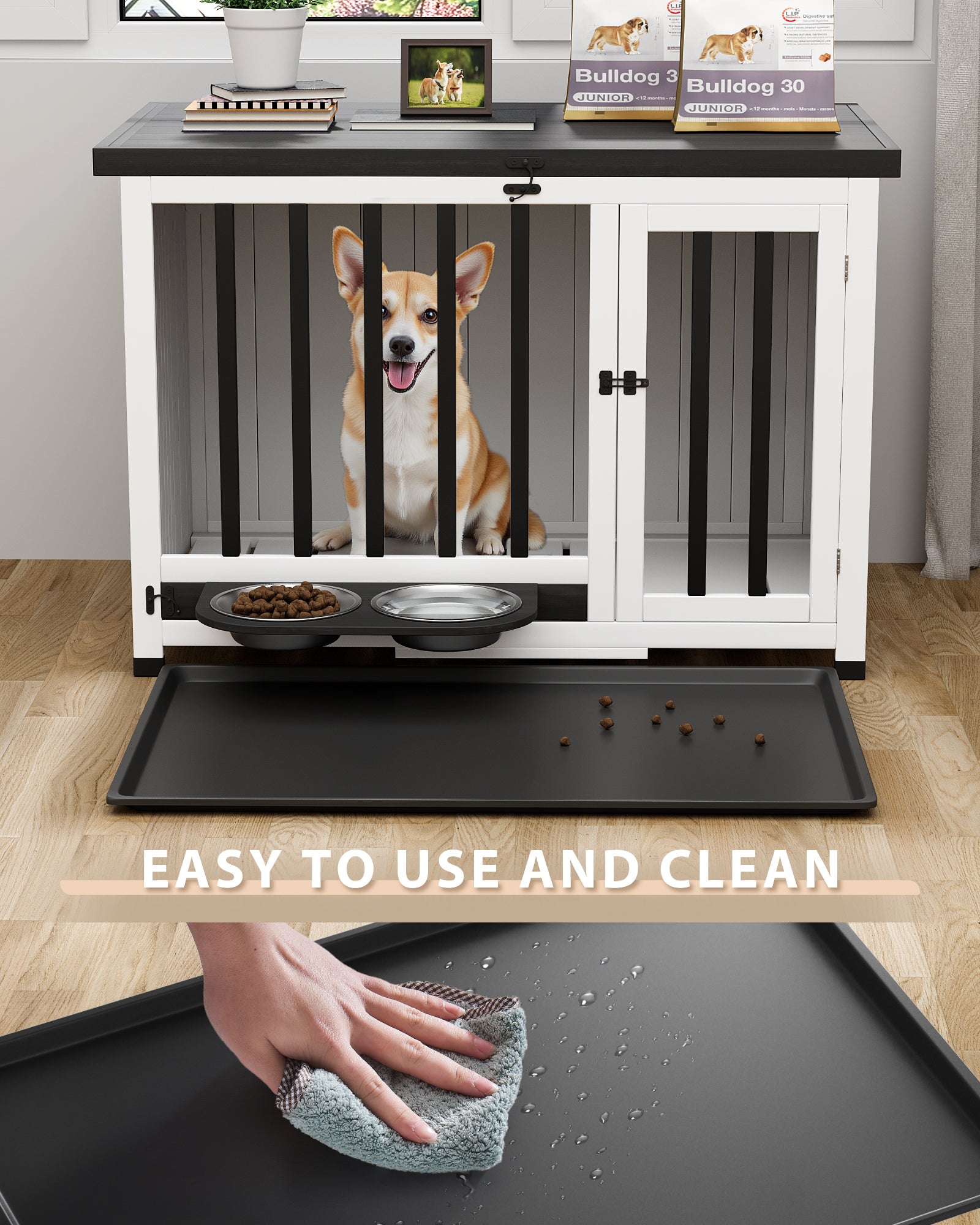 homall-hundebox-holz-m-bel-mit-napf-beistelltisch image 5