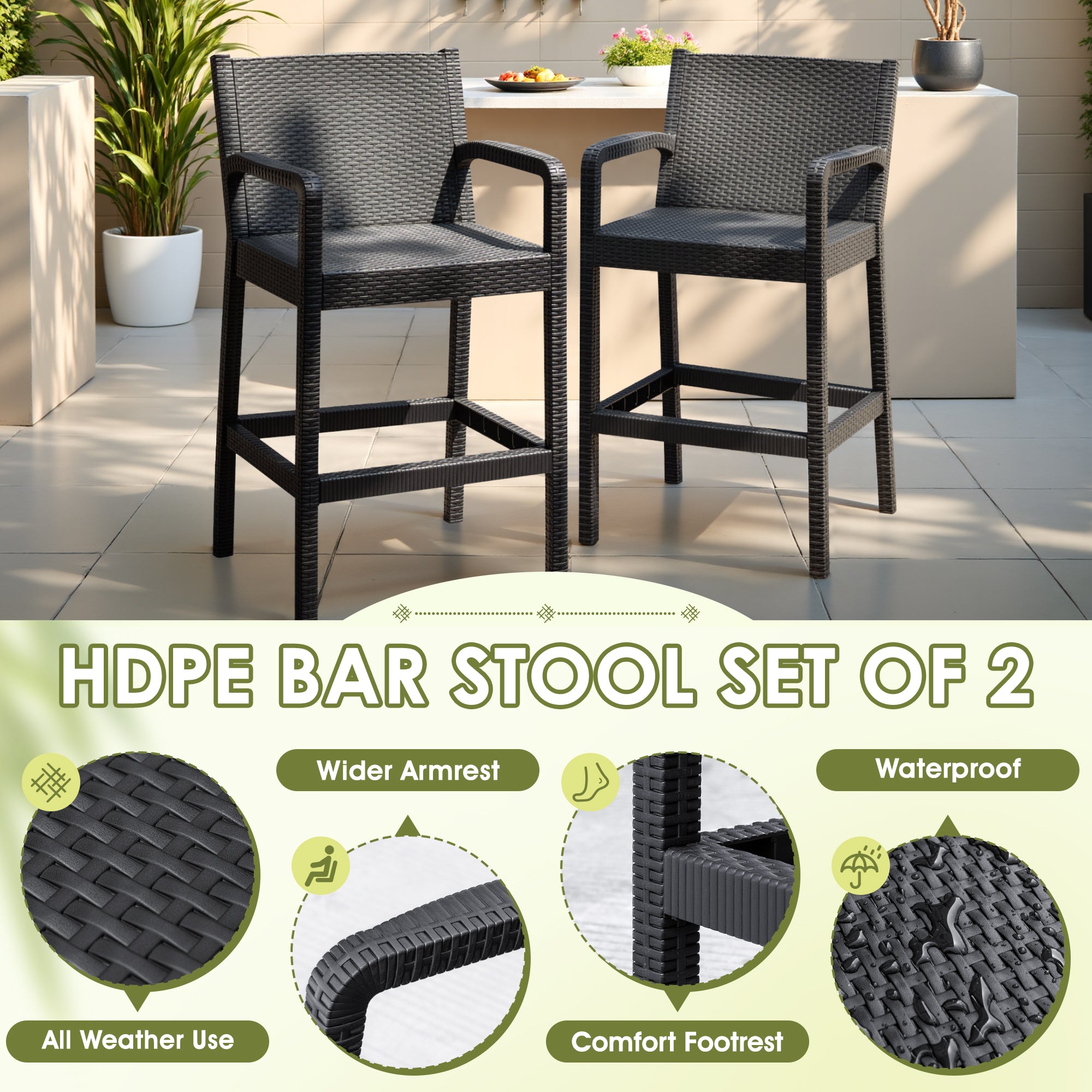 homall-bar-stool-outdoor-barhocker-2er-set-schwarz-rattan image 5