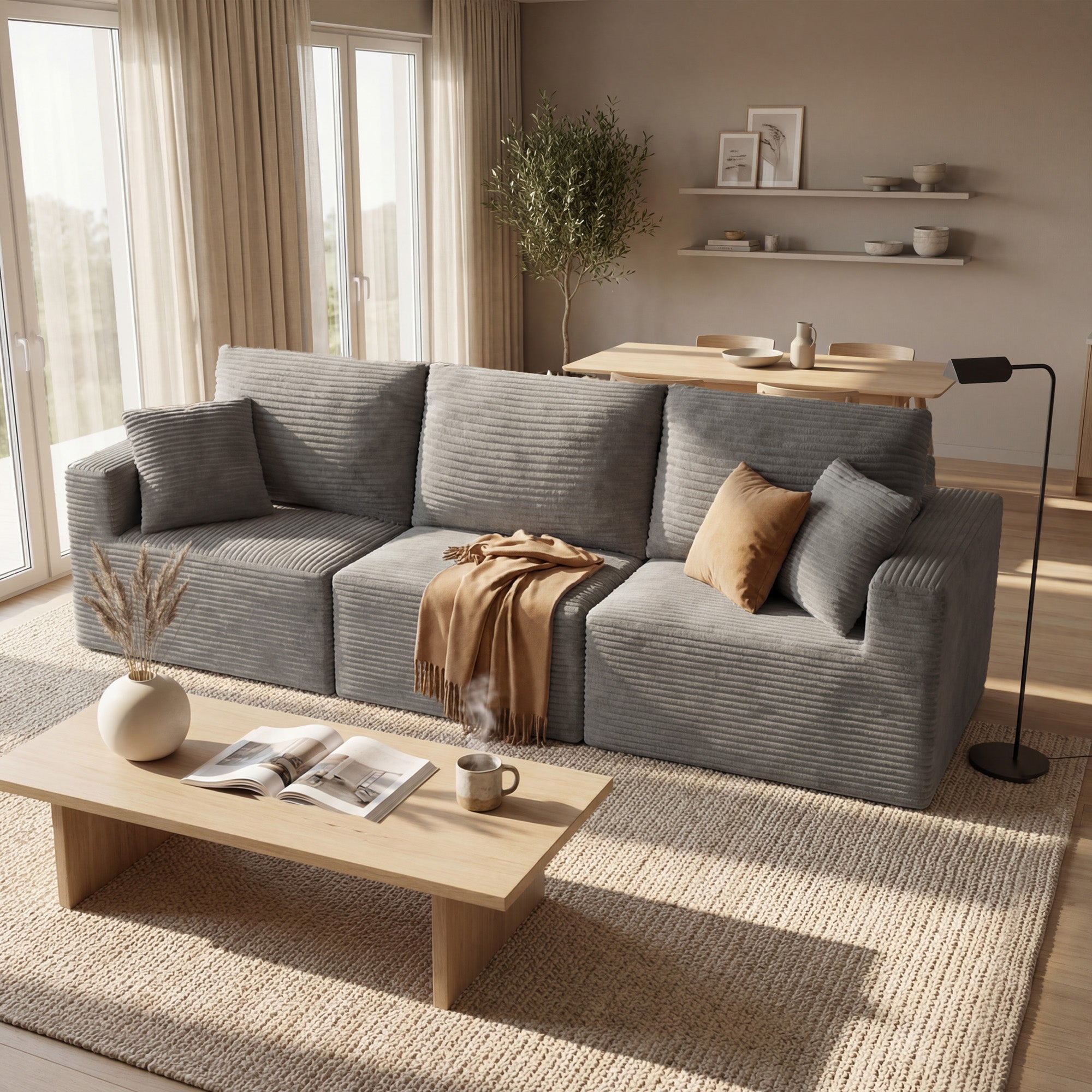 homall-sofa-modulare-couch-grau-3-sitzer-cord image 5
