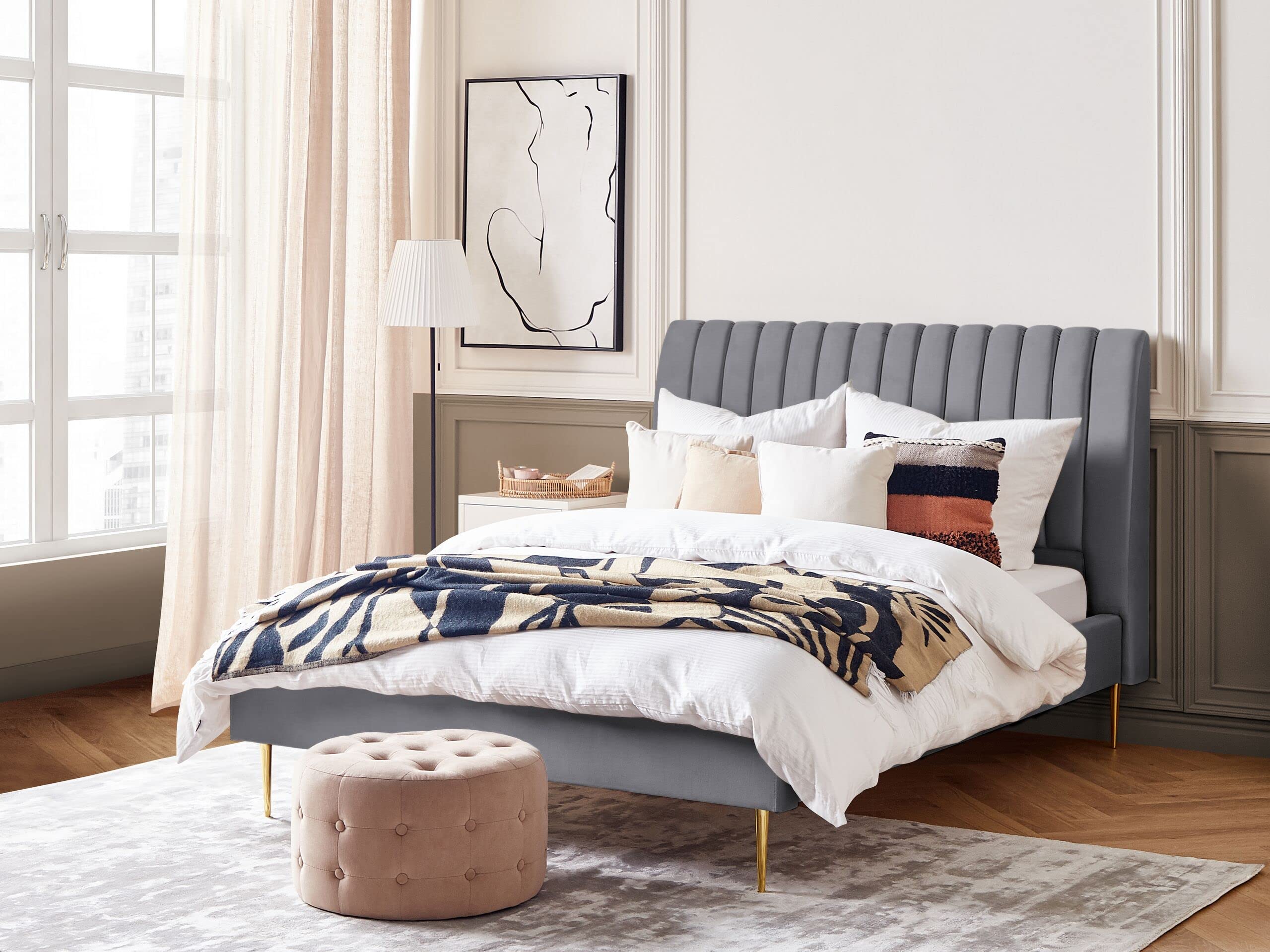 beliani-marville-doppelbett-samt-grau-140x200-cm-lattenrost image 2