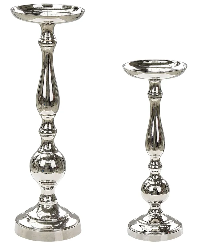 beliani-damru-kerzenst-nder-silber-2er-set-stumpenkerzen image 1