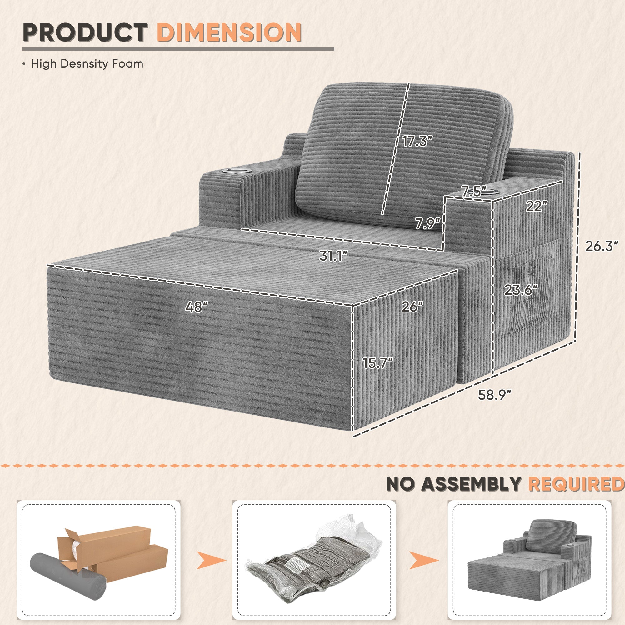 homall-sofa-bean-bag-chaiselongue-sitzsack-sessel-grau image 8