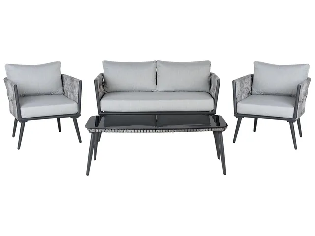 beliani-preveza-garten-set-rattan-grau-schwarz-4-sitzer image 1