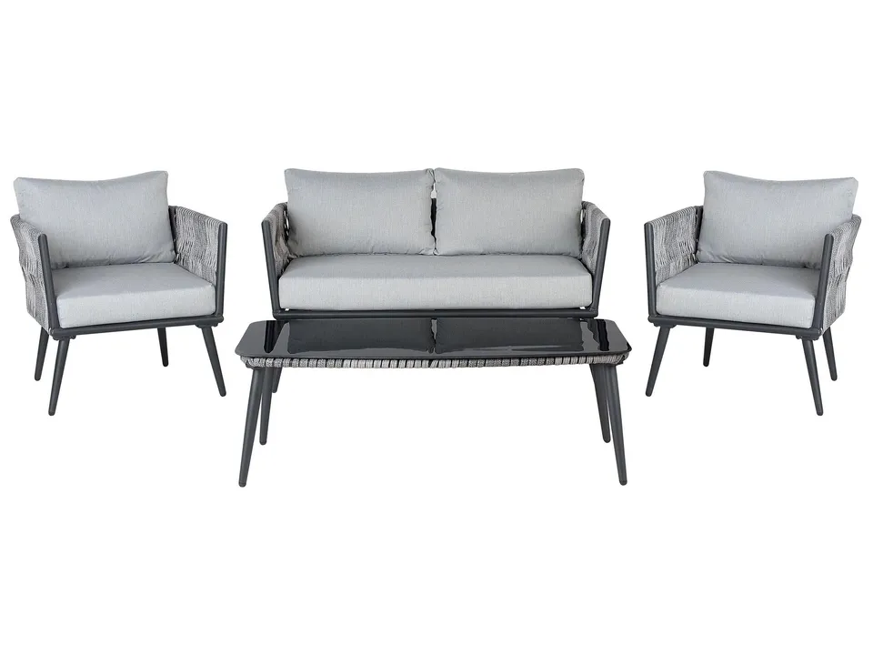 beliani-preveza-garten-set-rattan-grau-schwarz-4-sitzer image 1