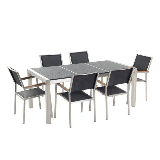 beliani-gartenm-bel-set-180-cm-granit-6-st-hle-schwarz image 1