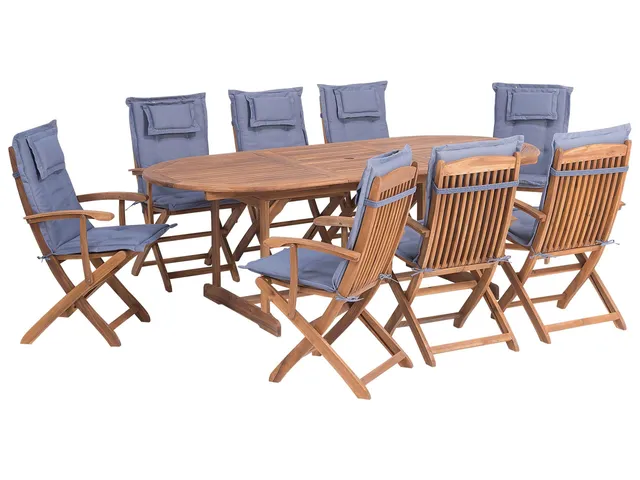 beliani-maui-gartenset-akazie-8-sitzer-ausziehtisch-blau image 1