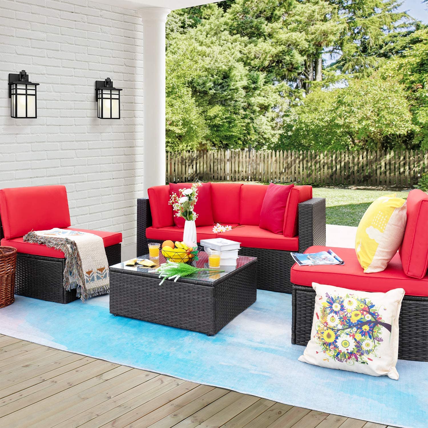 homall-patio-furniture-lounge-set-beige-5-teilig-rattan image 8