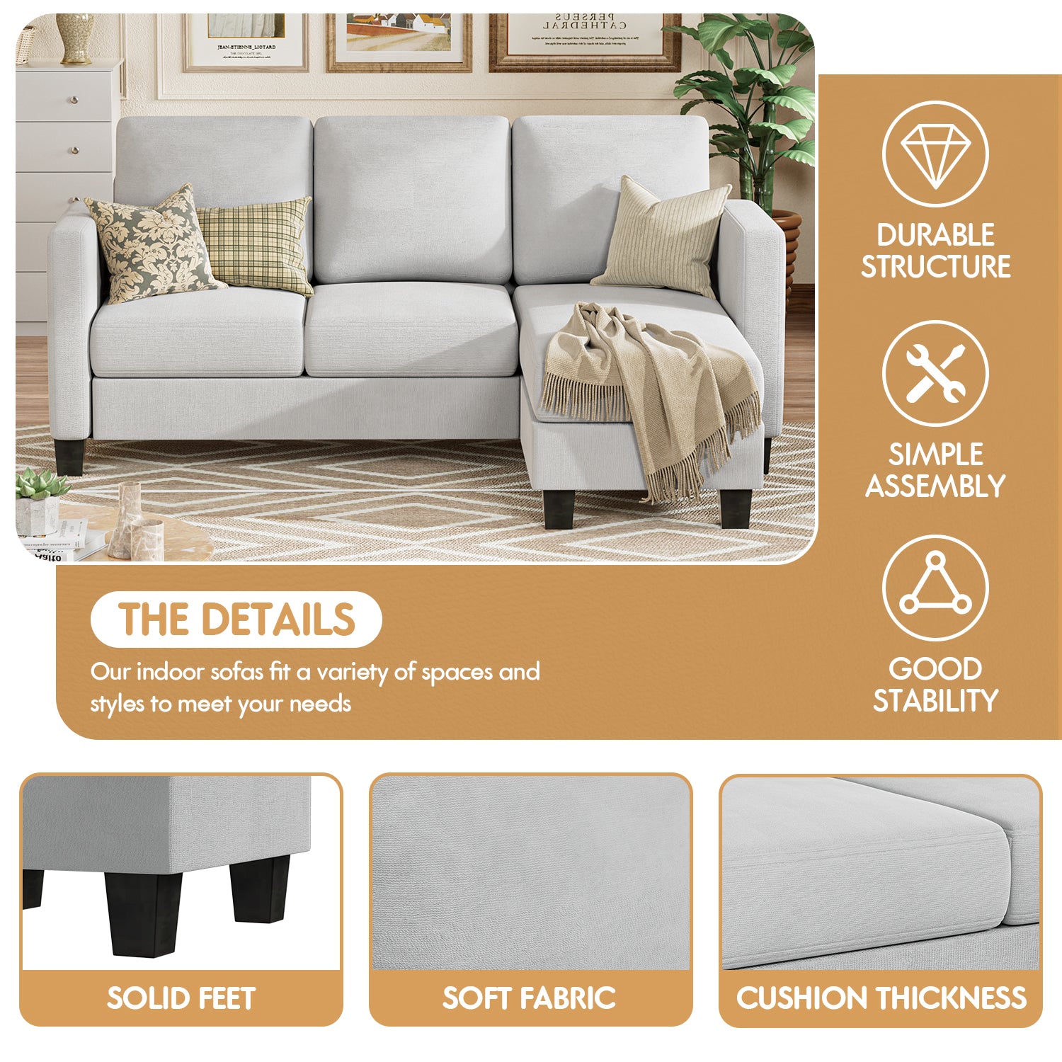 homall-sofa-ecksofa-3-sitzer-couch-l-form-braun-baumwolle image 2