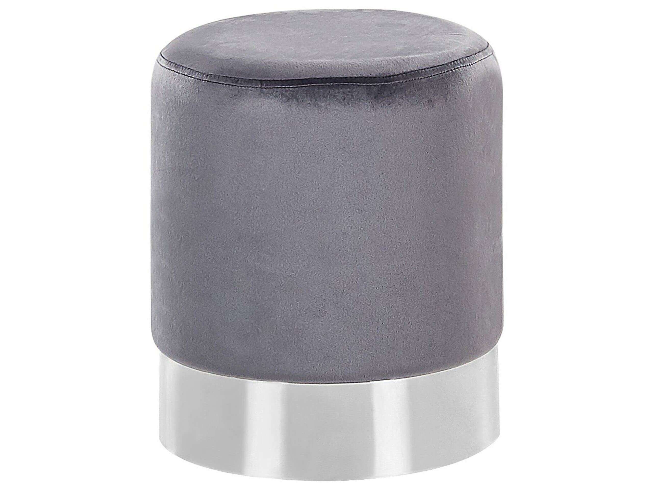 beliani-brigitte-pouf-rund-grau-samt-silber-36x36 image 1