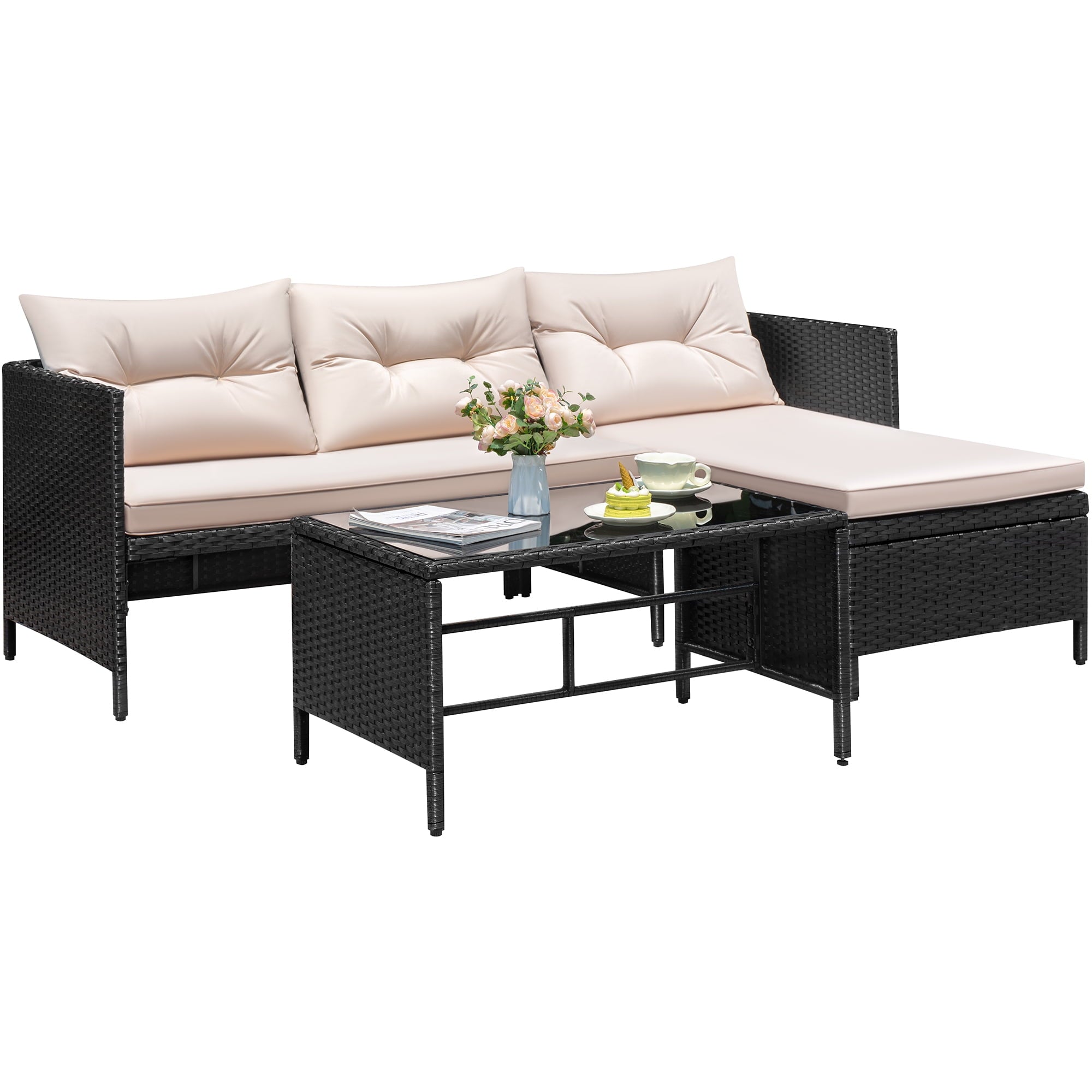 homall-patio-rattan-lounge-sofa-l-form-schwarz-beige-tisch image 6