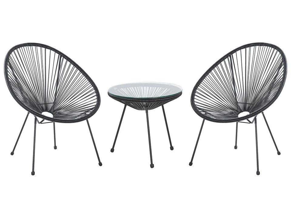 beliani-acapulco-balkonset-2-st-hle-tisch-rattan-schwarz image 1