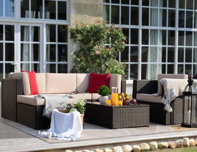 homall-patio-furniture-lounge-set-6-tlg-rattan-beige image 1