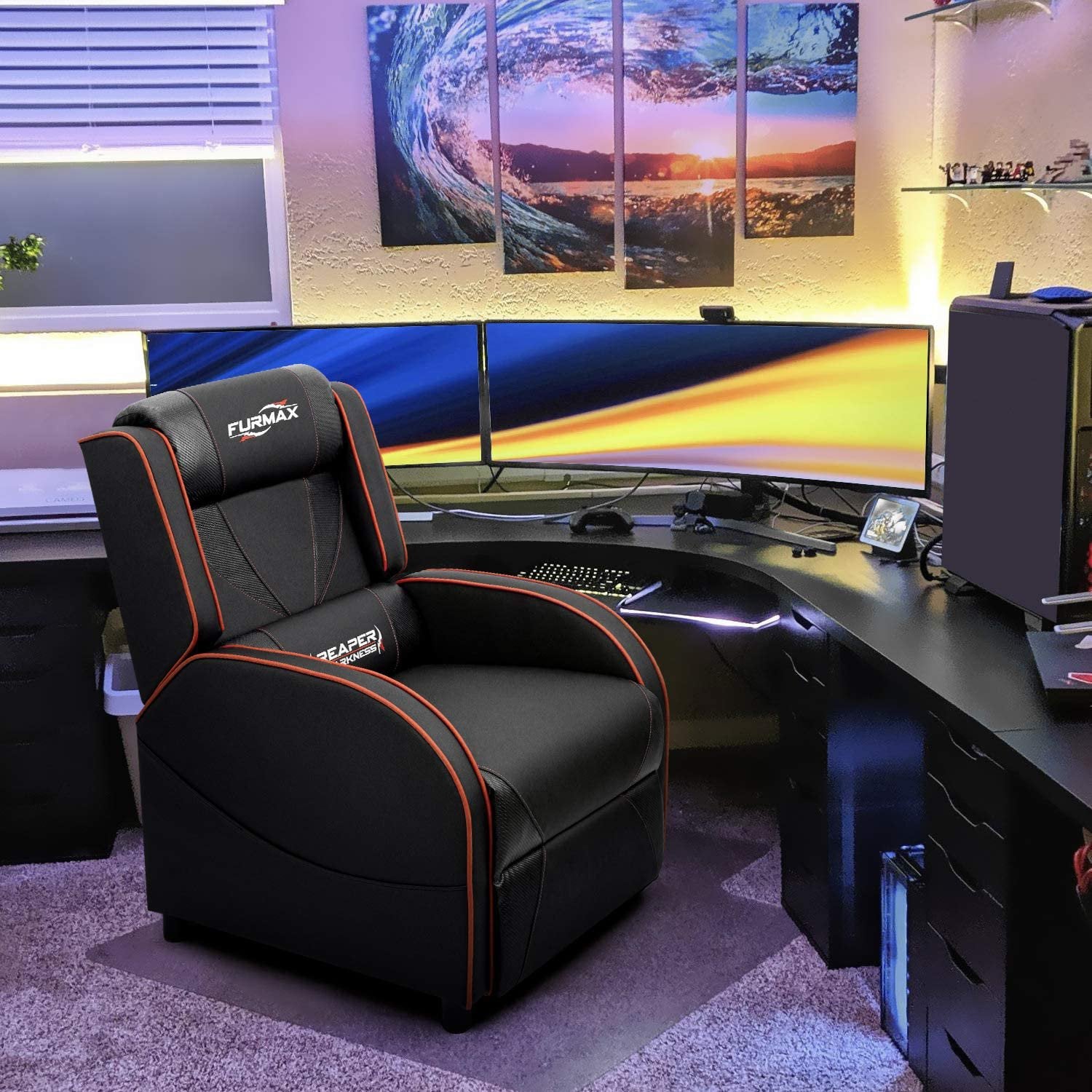 homall-gaming-recliner-sessel-pu-leder-schwarz-90-180-grad image 2