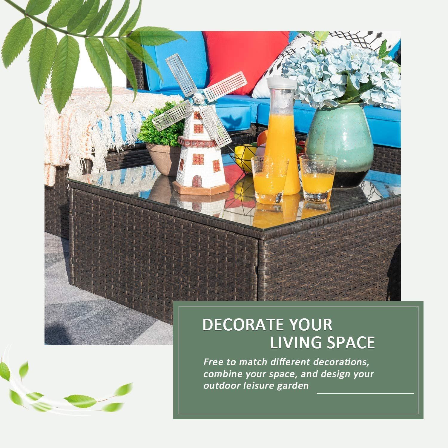 homall-patio-furniture-lounge-set-5-tlg-gartenm-bel-blau-rattan image 4