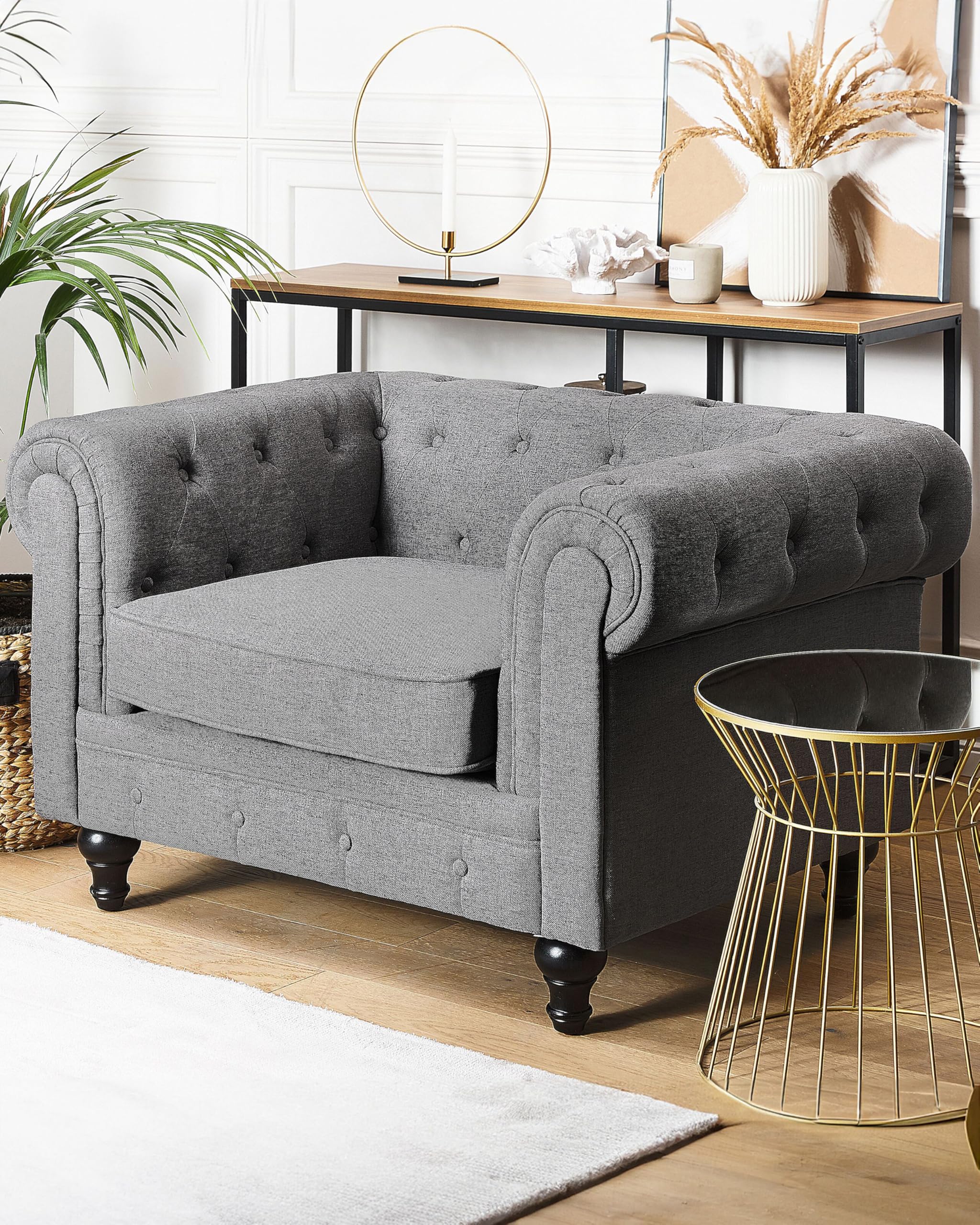 beliani-chesterfield-sessel-grau-polstersessel-stoff-knopfheftung image 2