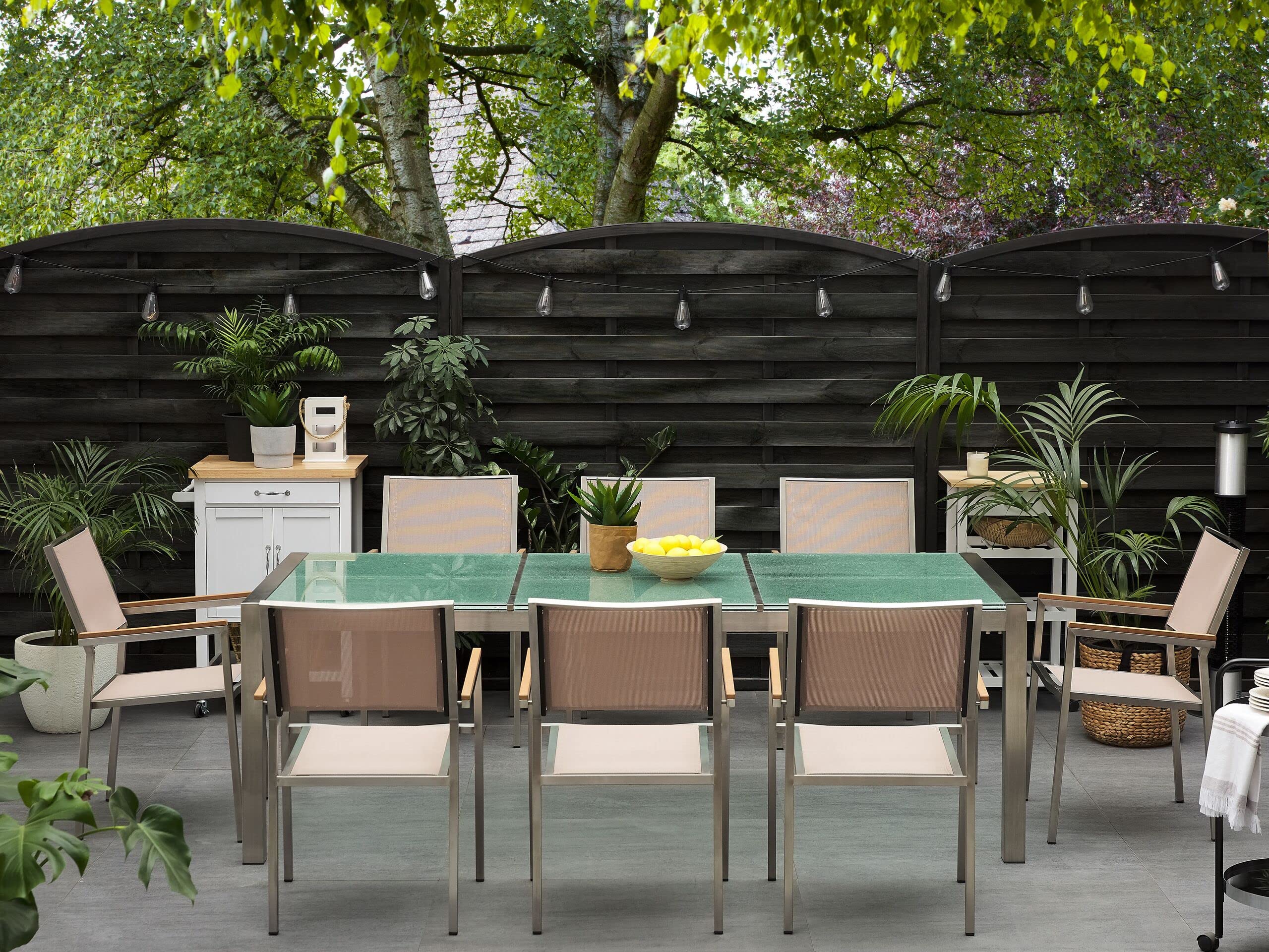 beliani-grosseto-gartenset-8-sitzer-beige-220-cm-glas image 2