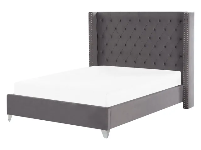 beliani-lubbon-bett-samt-grau-160x200-cm-lattenrost image 1
