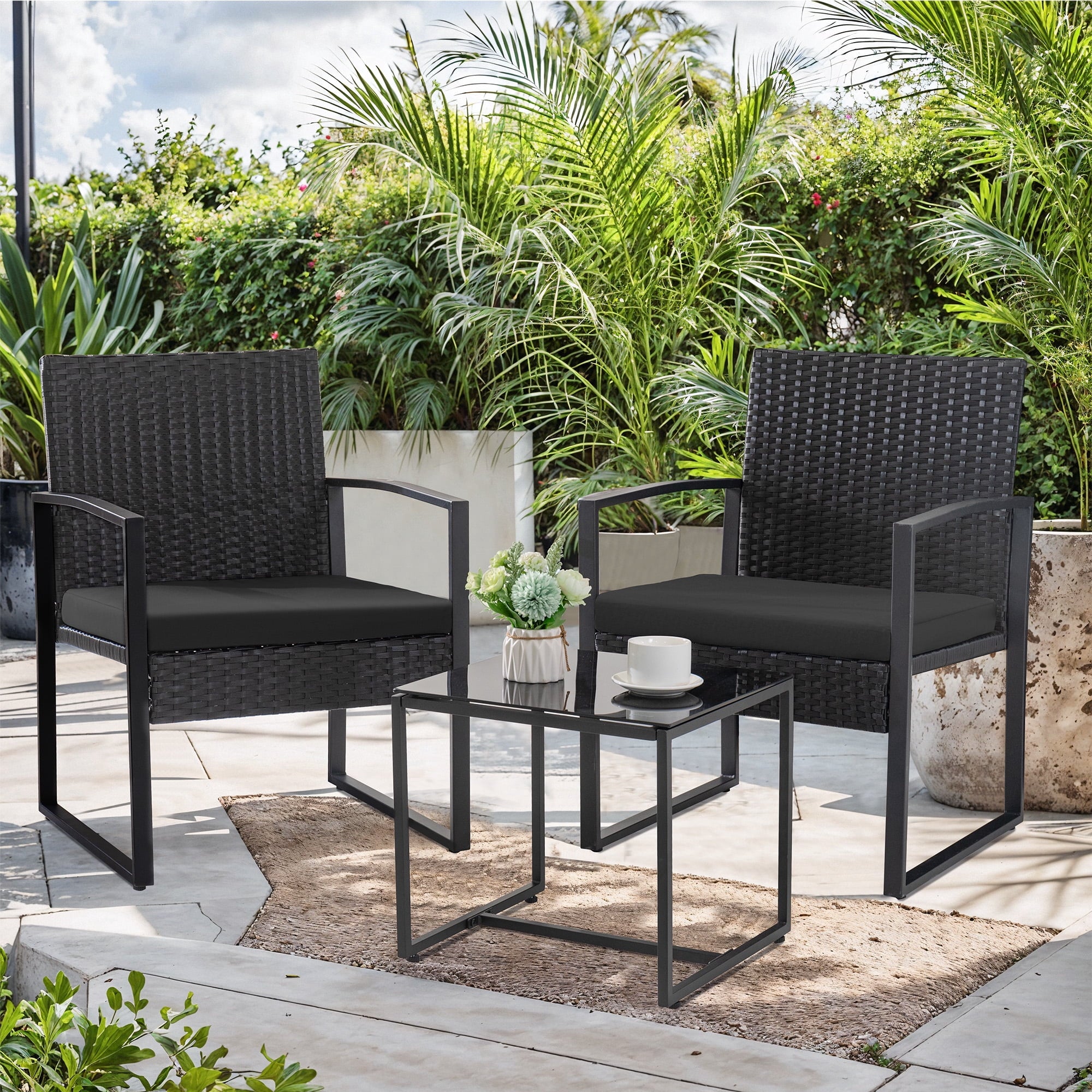 homall-patio-furniture-bistro-set-rattan-schwarz-3-teilig image 2