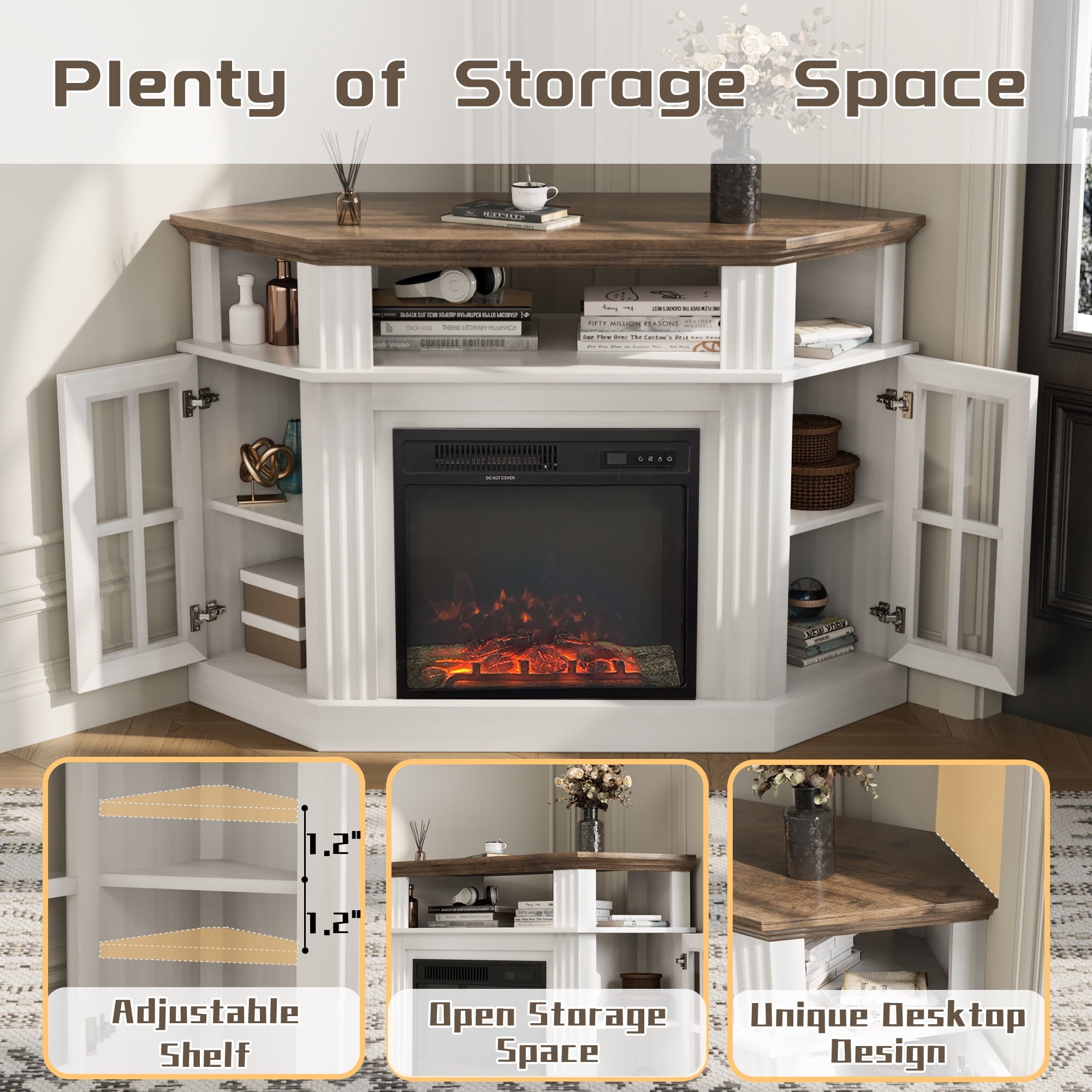 homall-tv-stand-kamin-lowboard-braun-50-zoll-ecke image 6