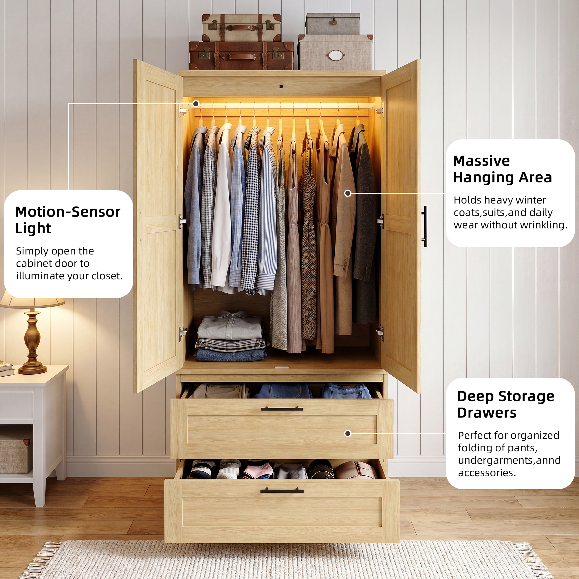 homall-bedroom-kleiderschrank-schubladen-beige-sensorlicht image 6