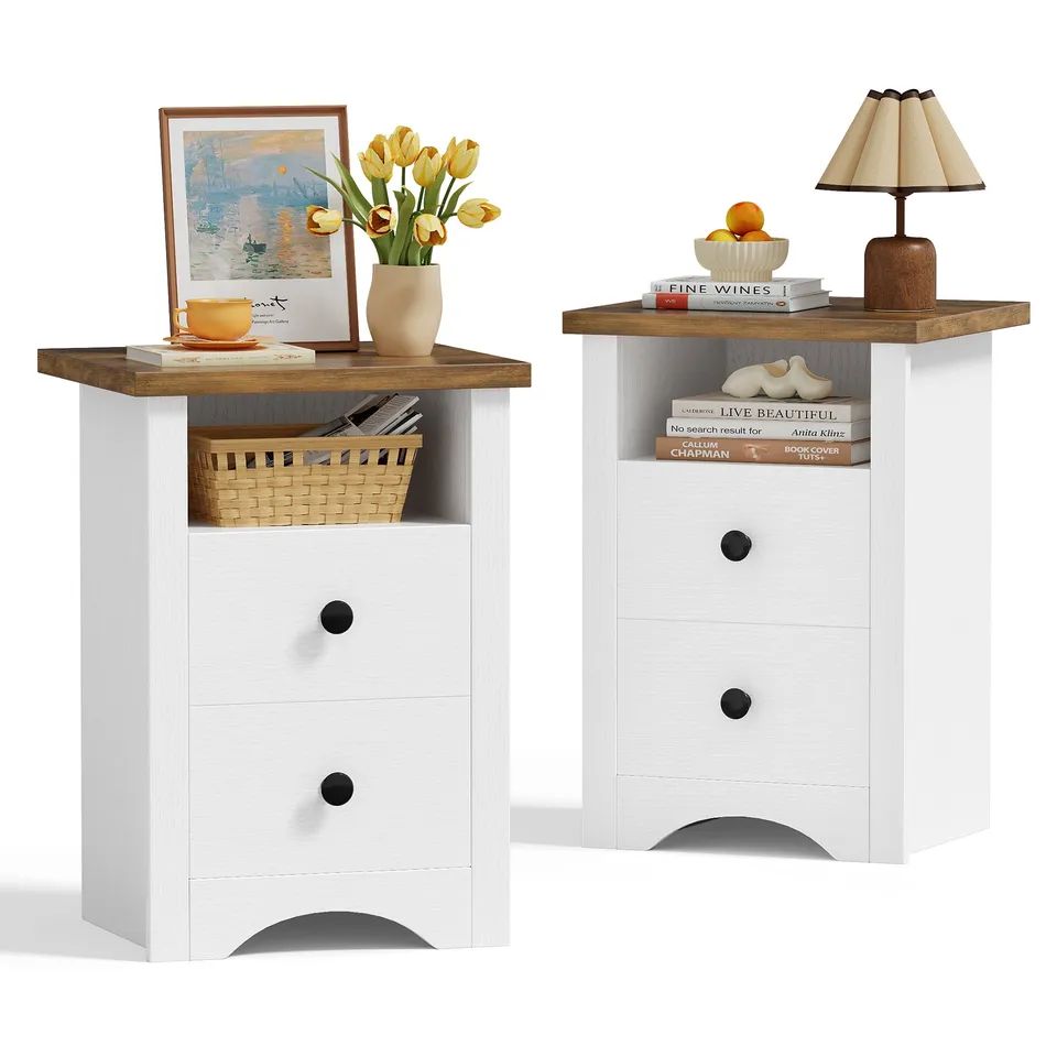 homall-bedroom-nachttisch-2er-set-wei-mit-2-schubladen image 1