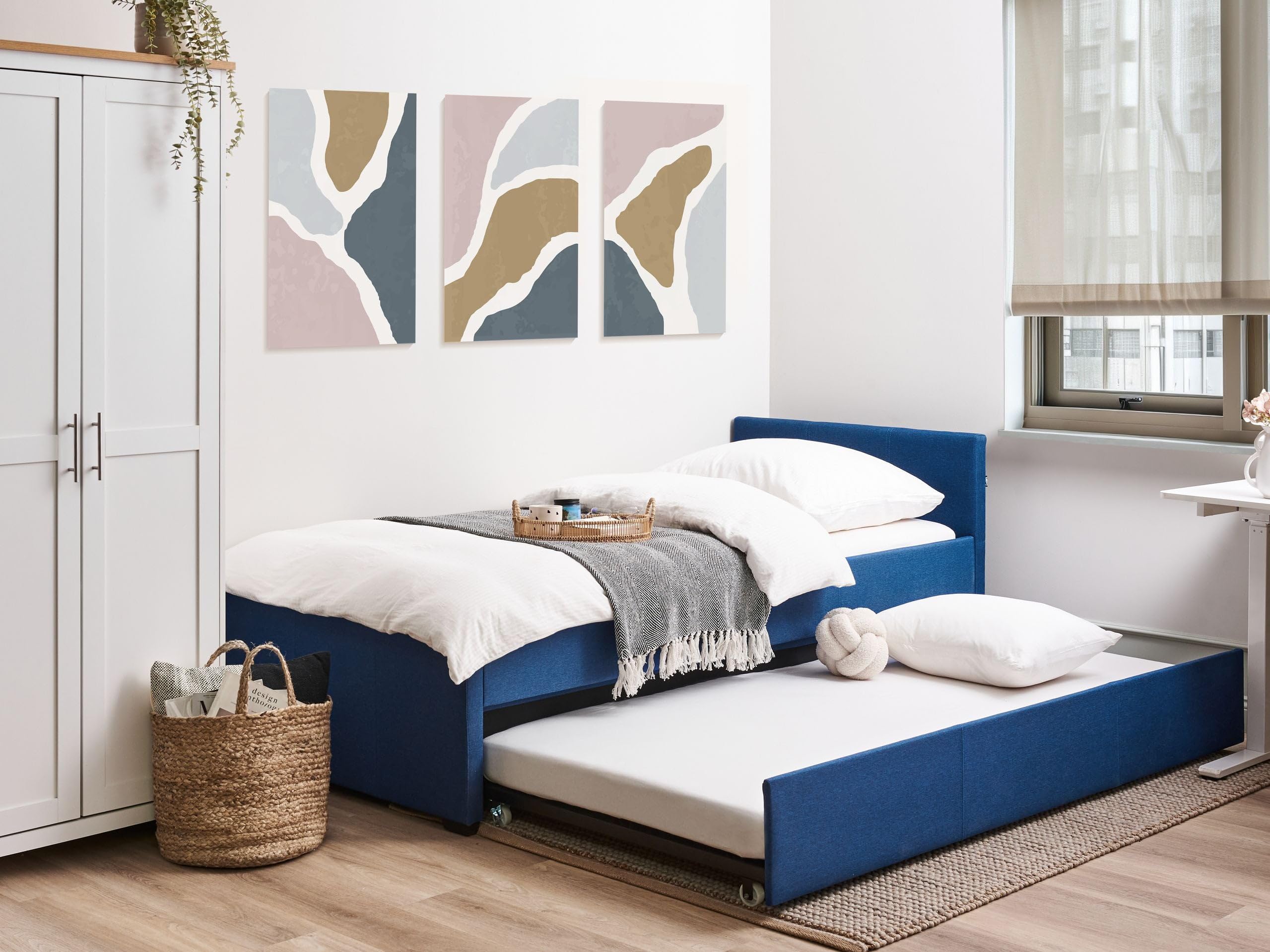 beliani-marmande-tagesbett-90x200-blau-leinenoptik-ausziehbar image 2