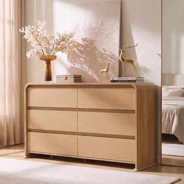 homall-bedroom-kommode-6-schubladen-natur-holz-grifflos image 1