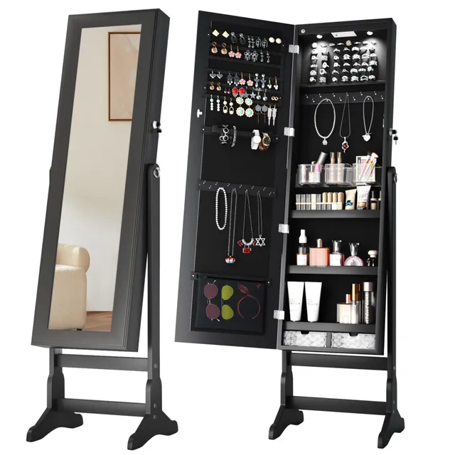 homall-shelf-schmuckschrank-wei-standspiegel-mit-led image 1
