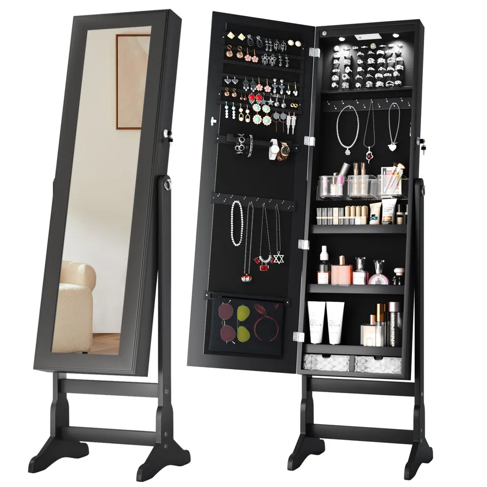 homall-shelf-schmuckschrank-wei-standspiegel-mit-led image 1