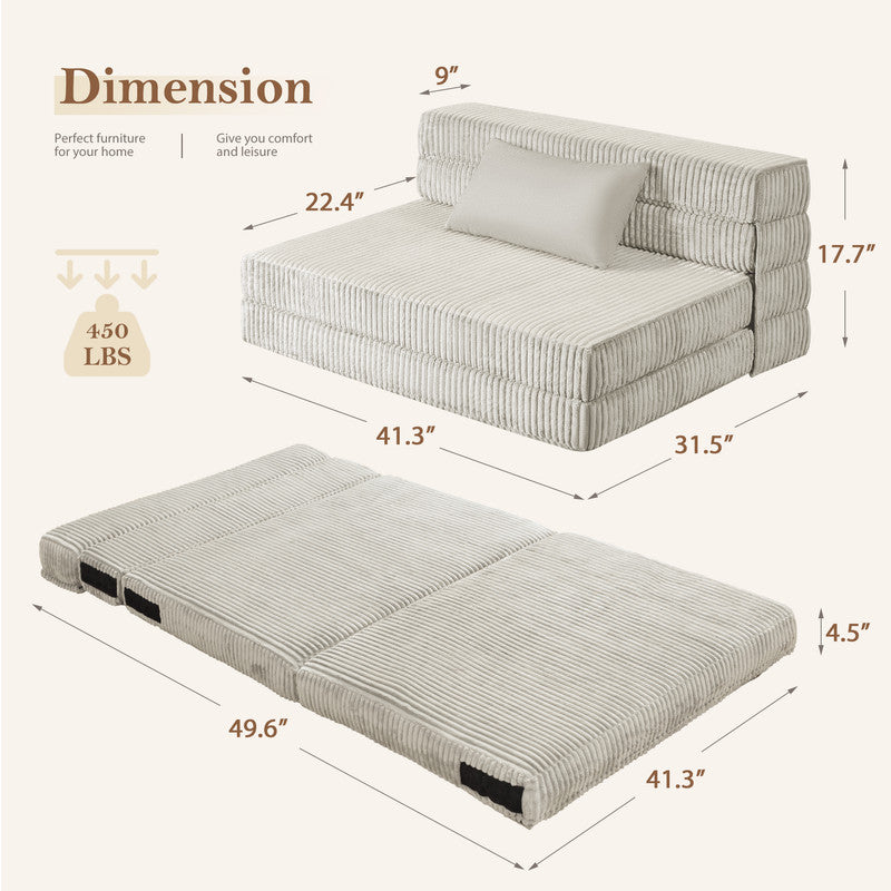 homall-sofa-klappsofa-beige-futon-schlafsessel-mit-kissen image 2
