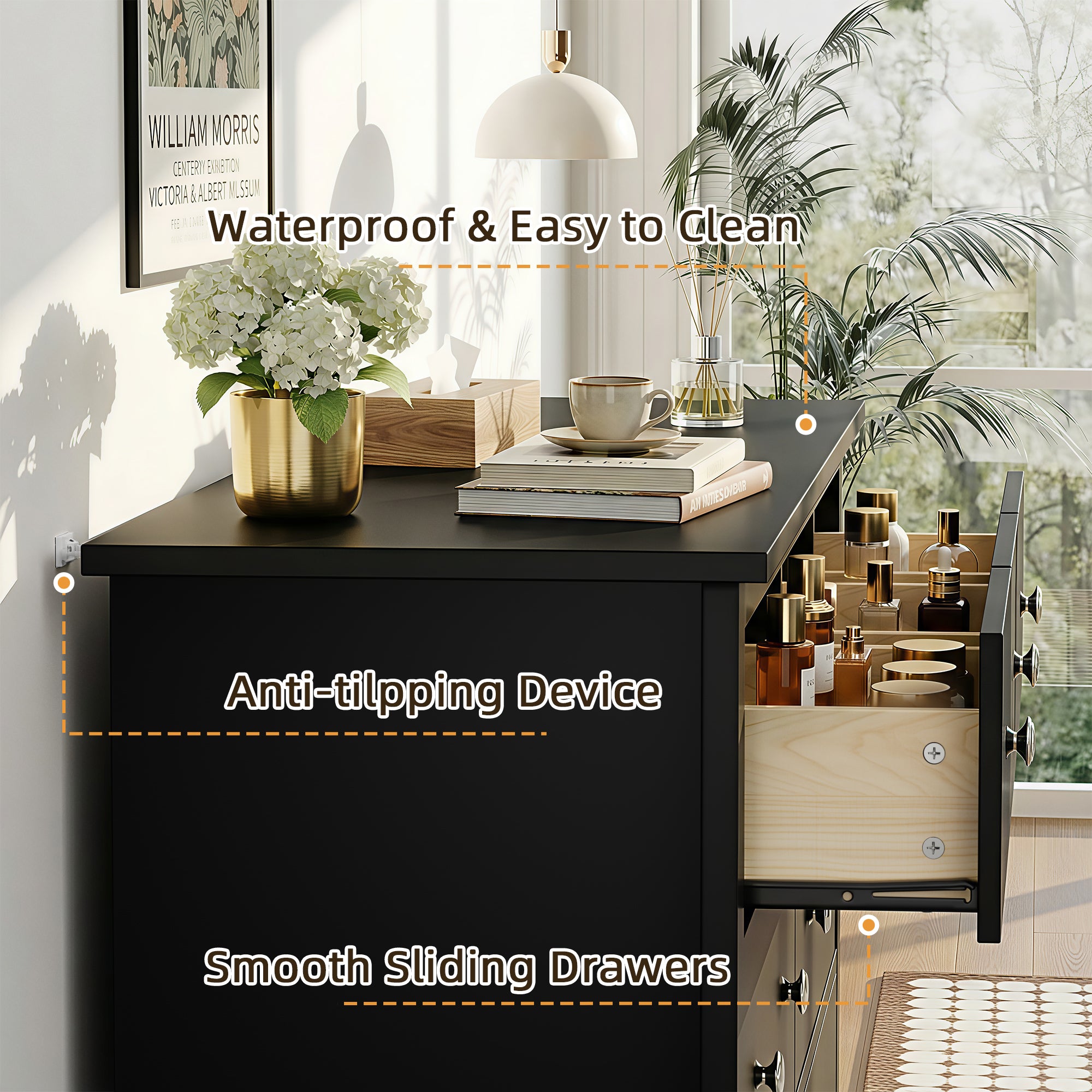 homall-bedroom-kommode-holz-schwarz-5-schubladen-modern image 8
