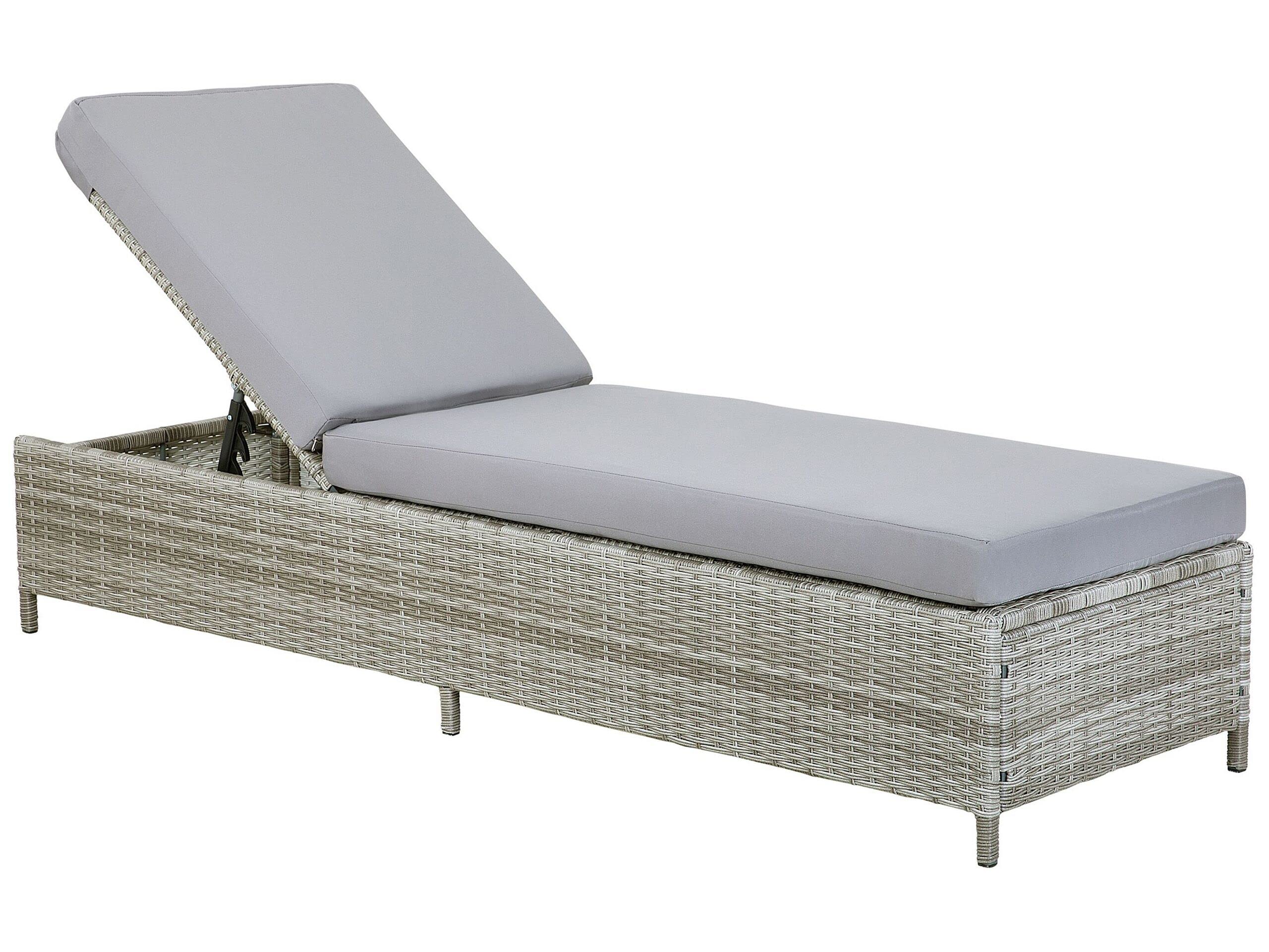 beliani-turin-ii-gartenliege-rattan-grau-verstellbar-mit-auflage image 1