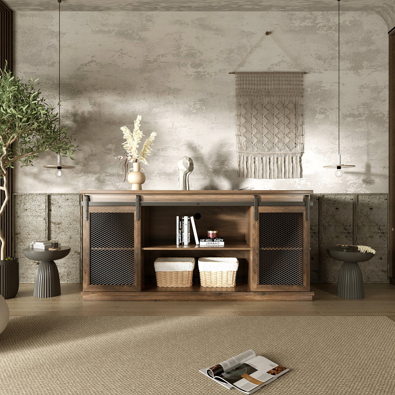 homall-farmhouse-tv-stand-lowboard-braun-f-r-65-zoll image 2