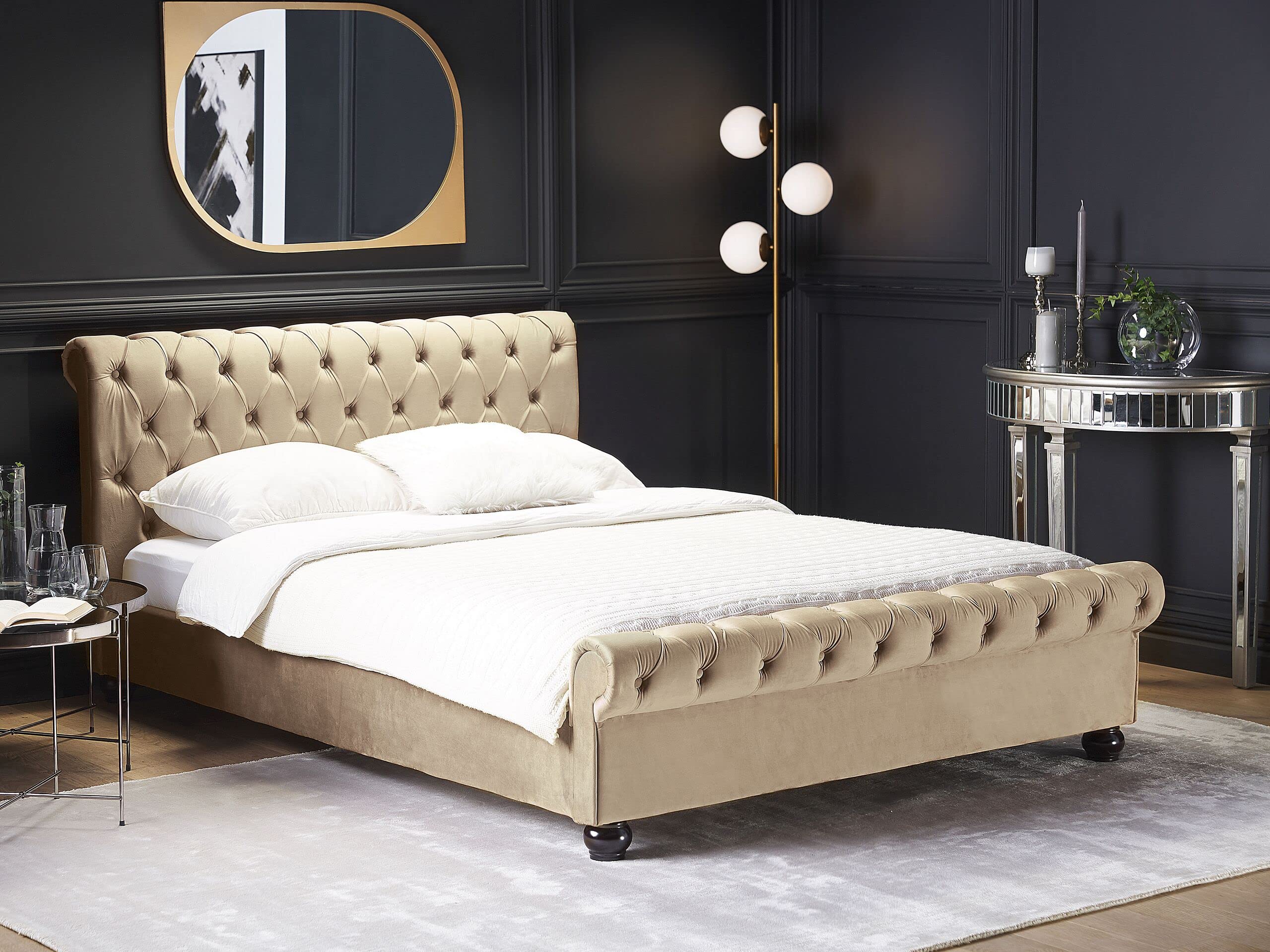 beliani-avallon-samt-bett-160x200-beige-chesterfield image 2
