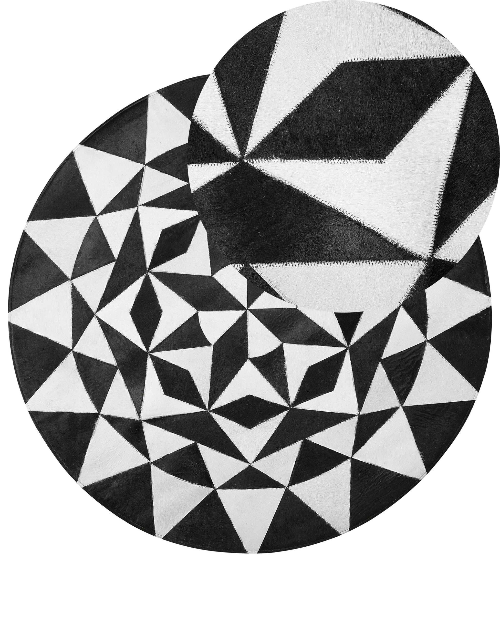 beliani-turgutlu-lederteppich-rund-140-cm-schwarz-wei-geometrisch image 1