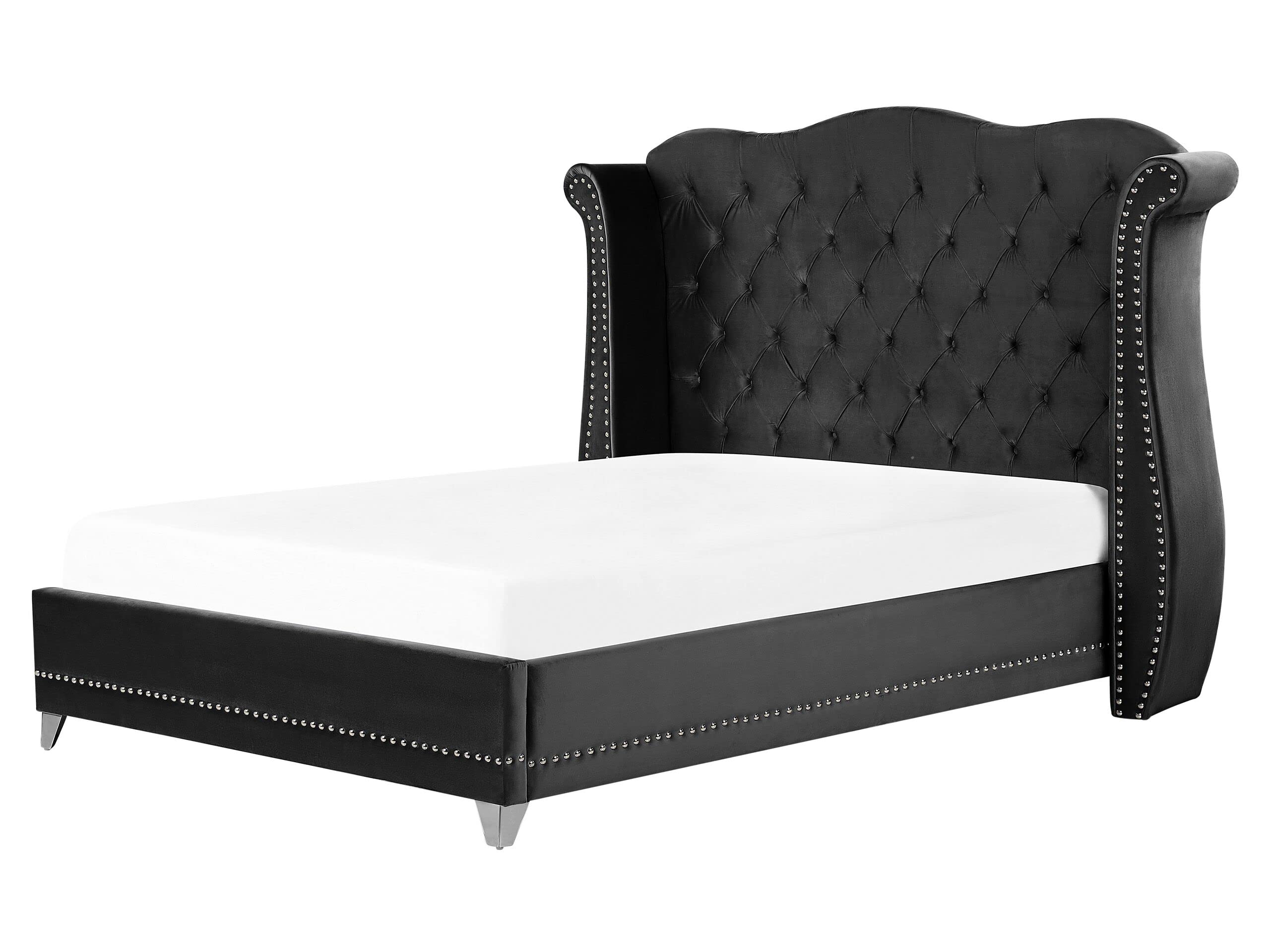 beliani-ayette-bett-samt-160x200-schwarz-chesterfield-kopfteil image 1