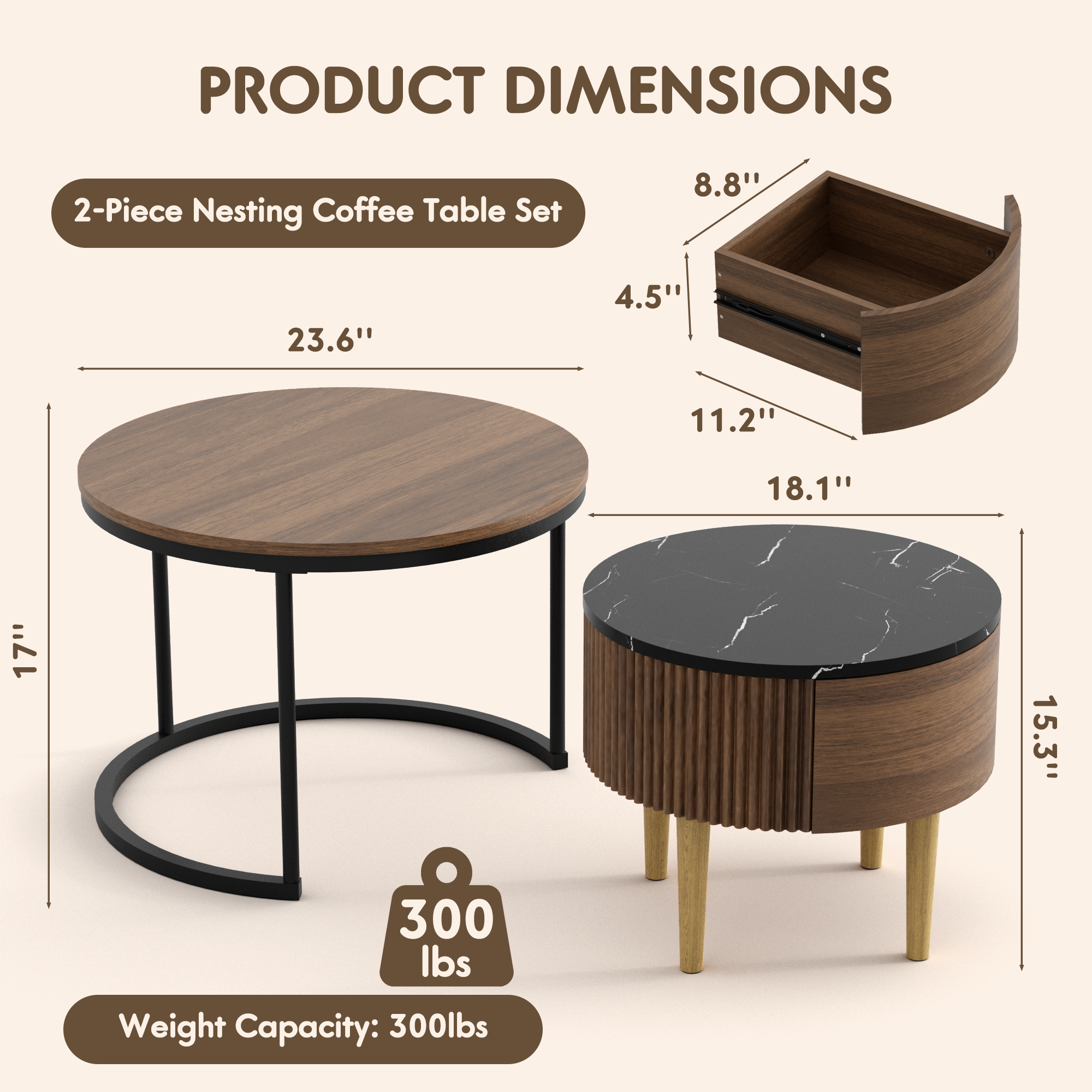 homall-coffee-table-couchtisch-set-2-tlg-walnuss-led image 8