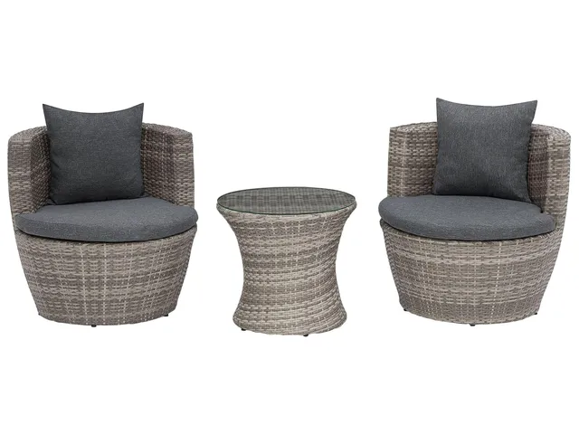 beliani-capri-bistro-set-grau-polyrattan-glastisch image 1