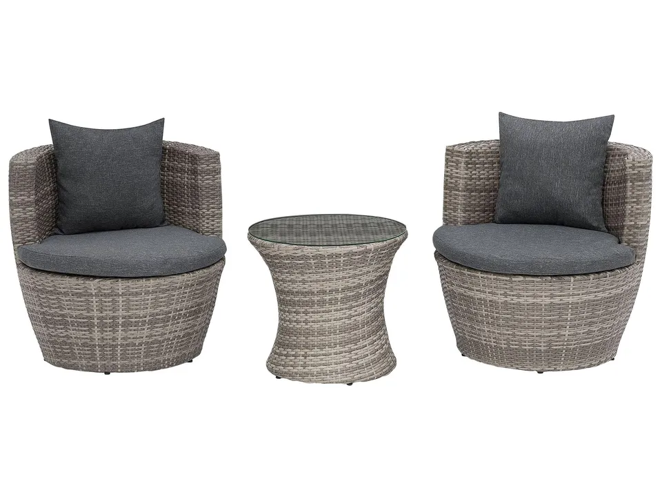 beliani-capri-bistro-set-grau-polyrattan-glastisch image 1