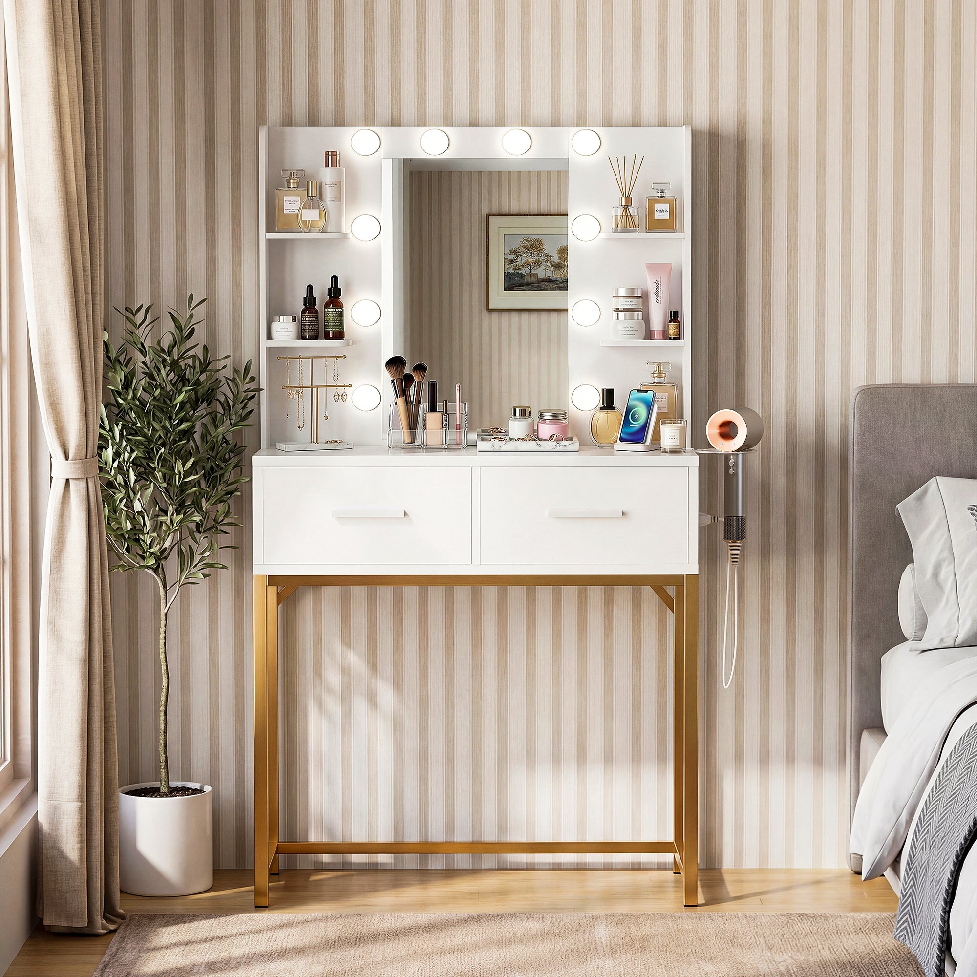 homall-bedroom-schminktisch-wei-mit-spiegel-led-steckdose-2 image 4