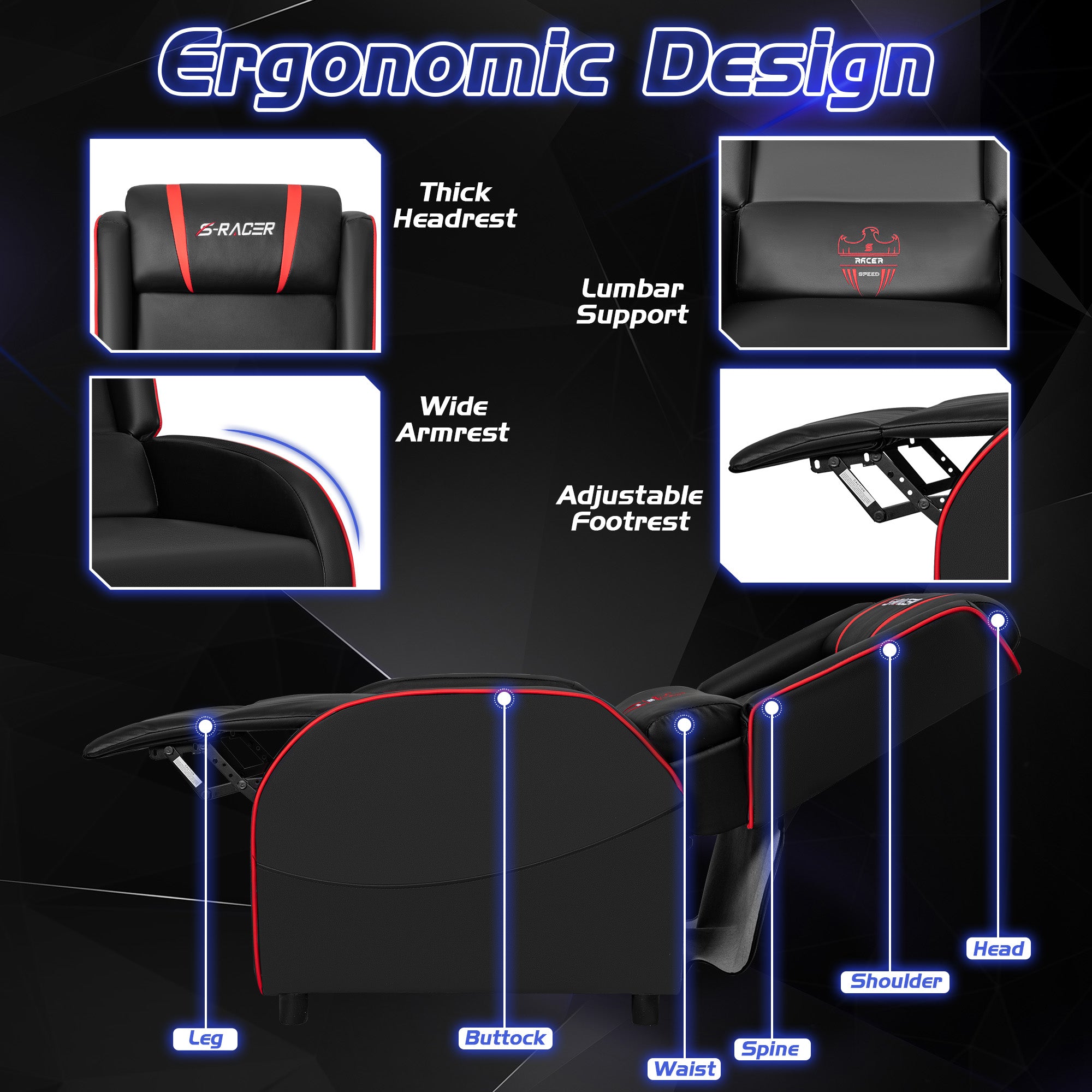 homall-gaming-recliner-sessel-kunstleder-rot-mit-massage image 5