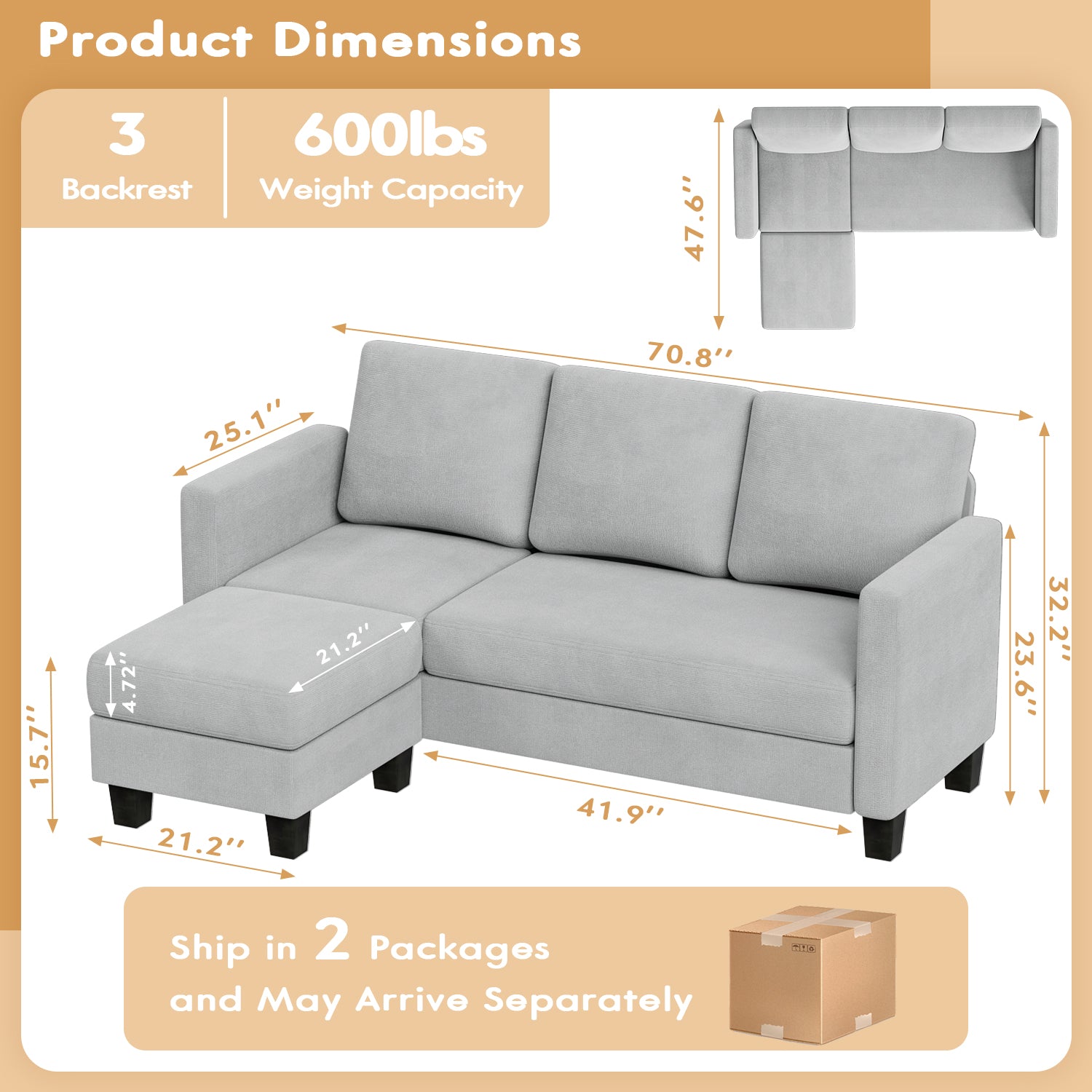 homall-sofa-ecksofa-3-sitzer-couch-l-form-braun-baumwolle image 5